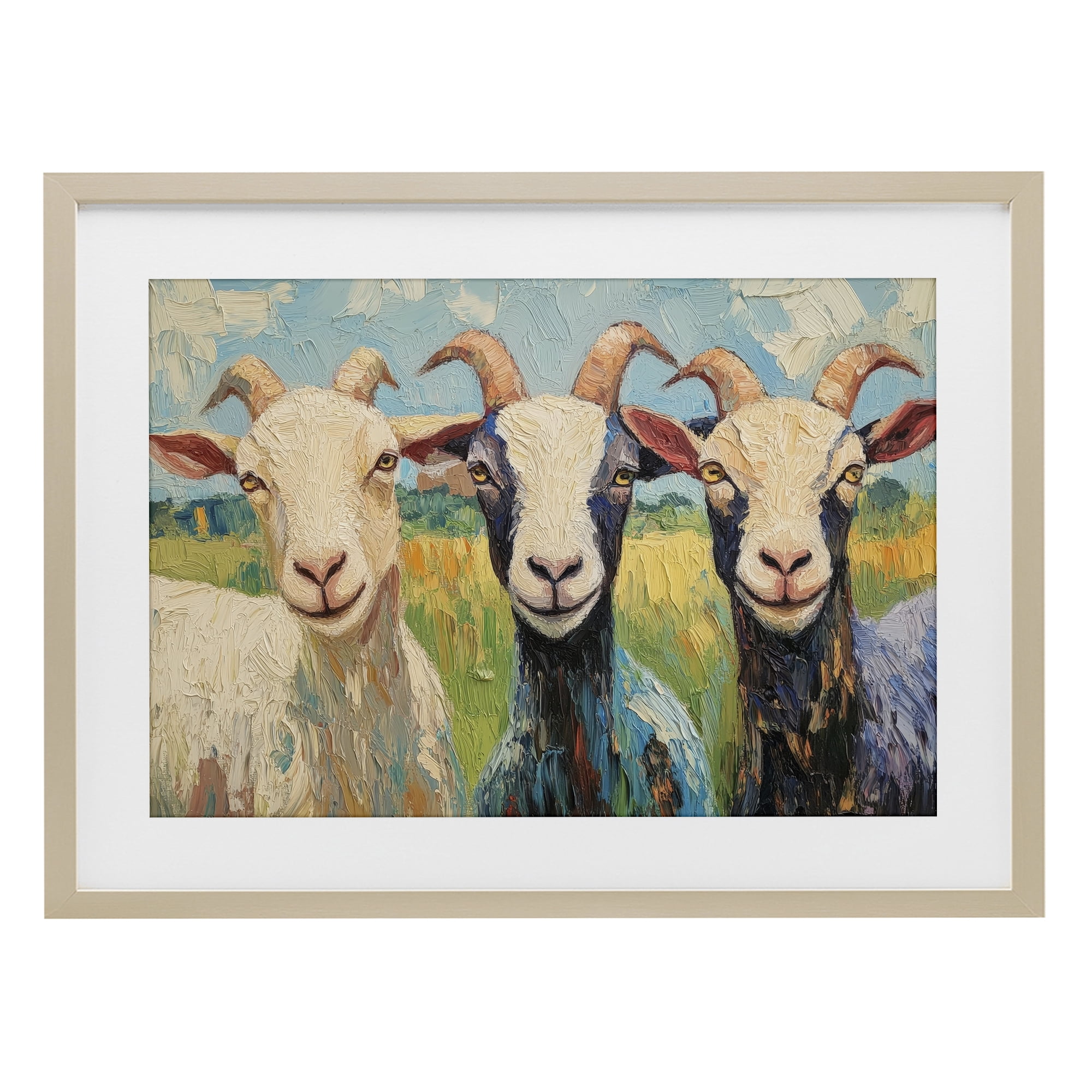 Stupell Industries Billy Goats in Bright Pasture Birch Framed Print Under Glass, design by Petal Prints Design
