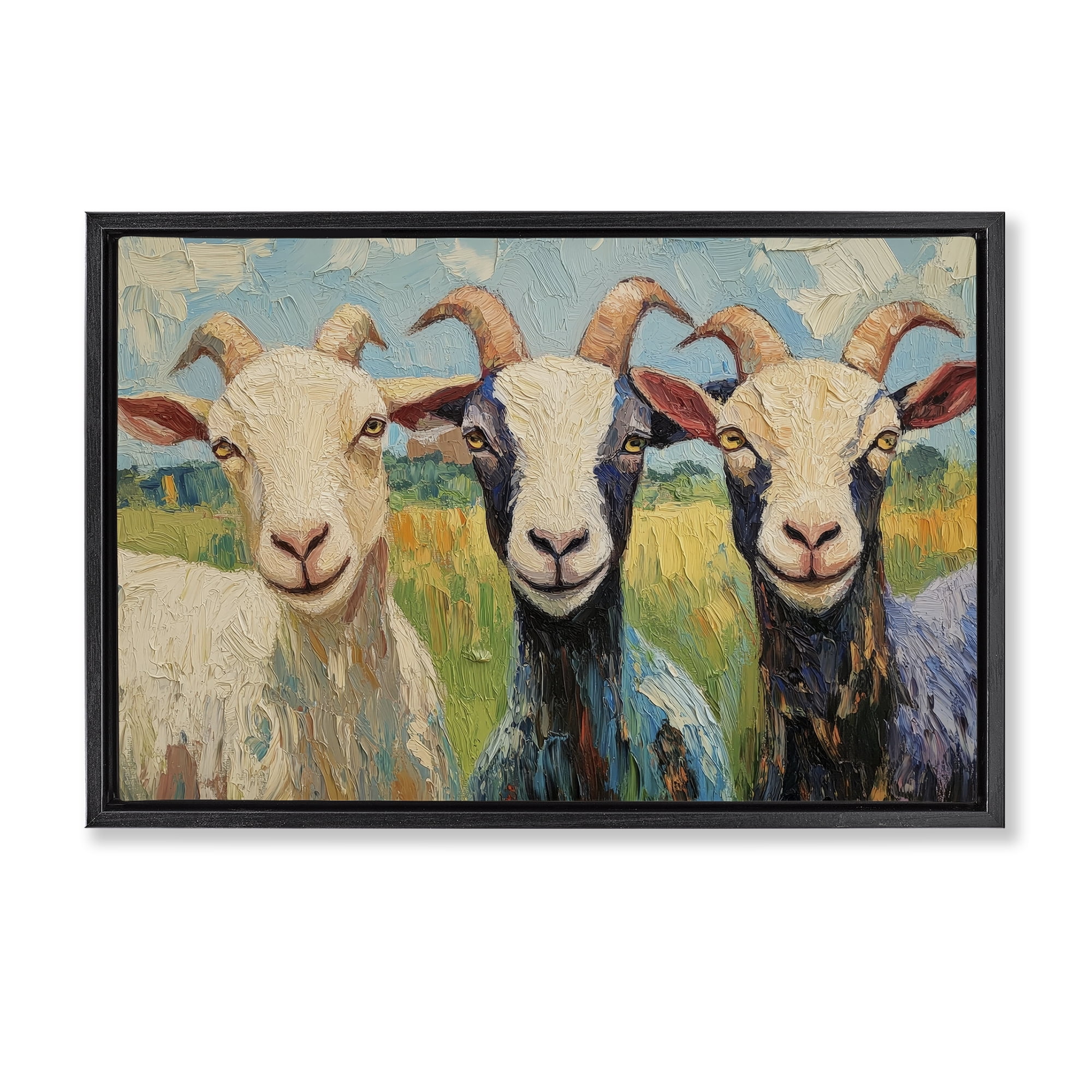 Stupell Industries Billy Goats in Bright Pasture Black Framed Floater Canvas Wall Art, design by Petal Prints Design