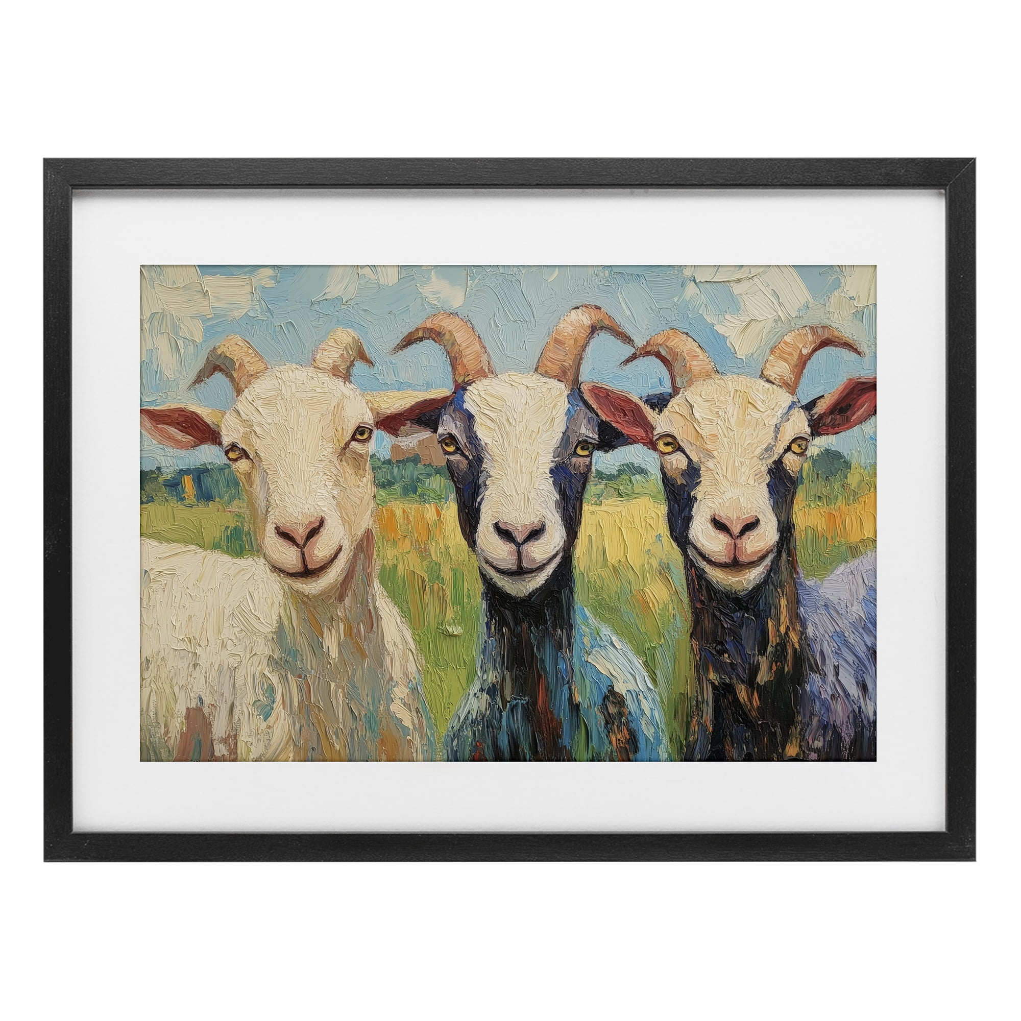 Stupell Industries Billy Goats in Bright Pasture Black Framed Print Under Glass, design by Petal Prints Design