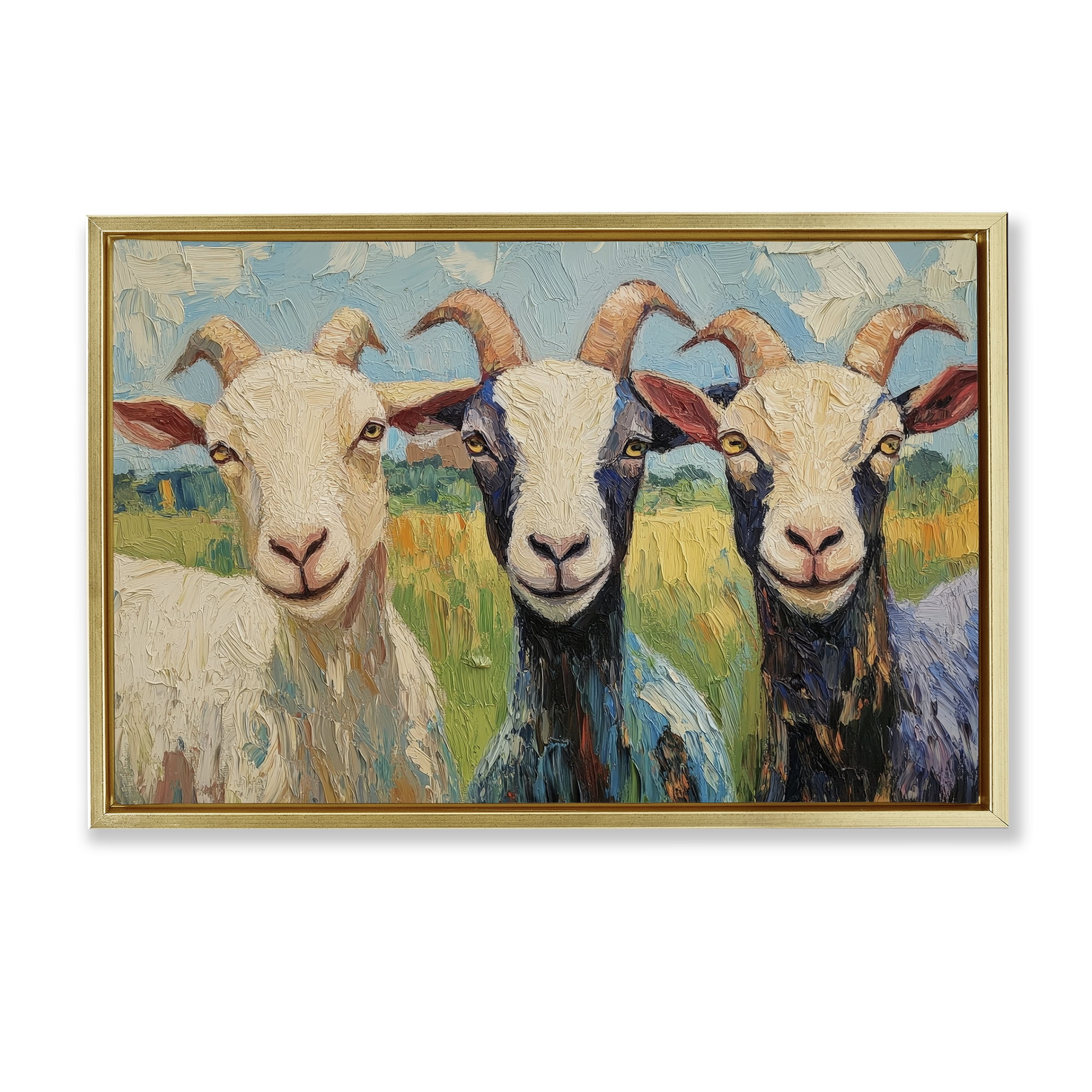 Stupell Industries Billy Goats in Bright Pasture Gold Framed Floater Canvas Wall Art, design by Petal Prints Design