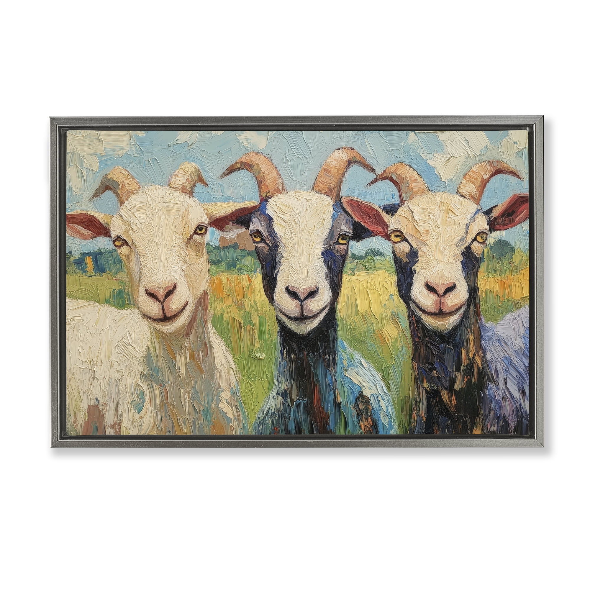 Stupell Industries Billy Goats in Bright Pasture Gray Framed Floater Canvas Wall Art, design by Petal Prints Design