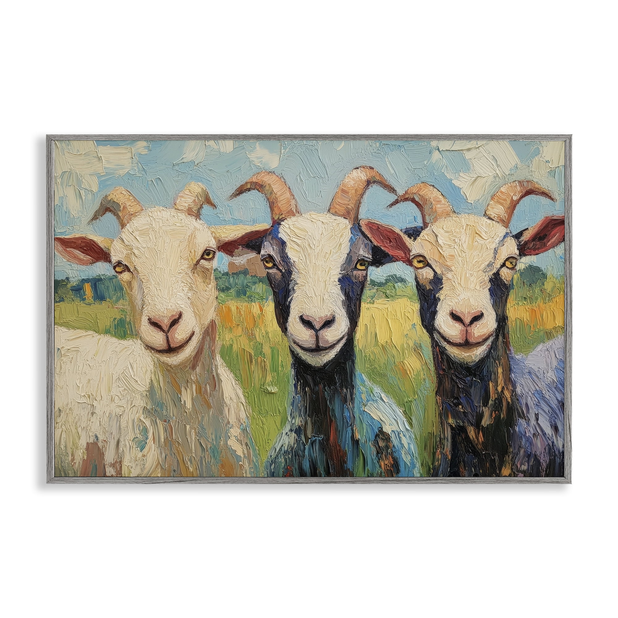 Stupell Industries Billy Goats in Bright Pasture Gray Framed Giclee Art, design by Petal Prints Design