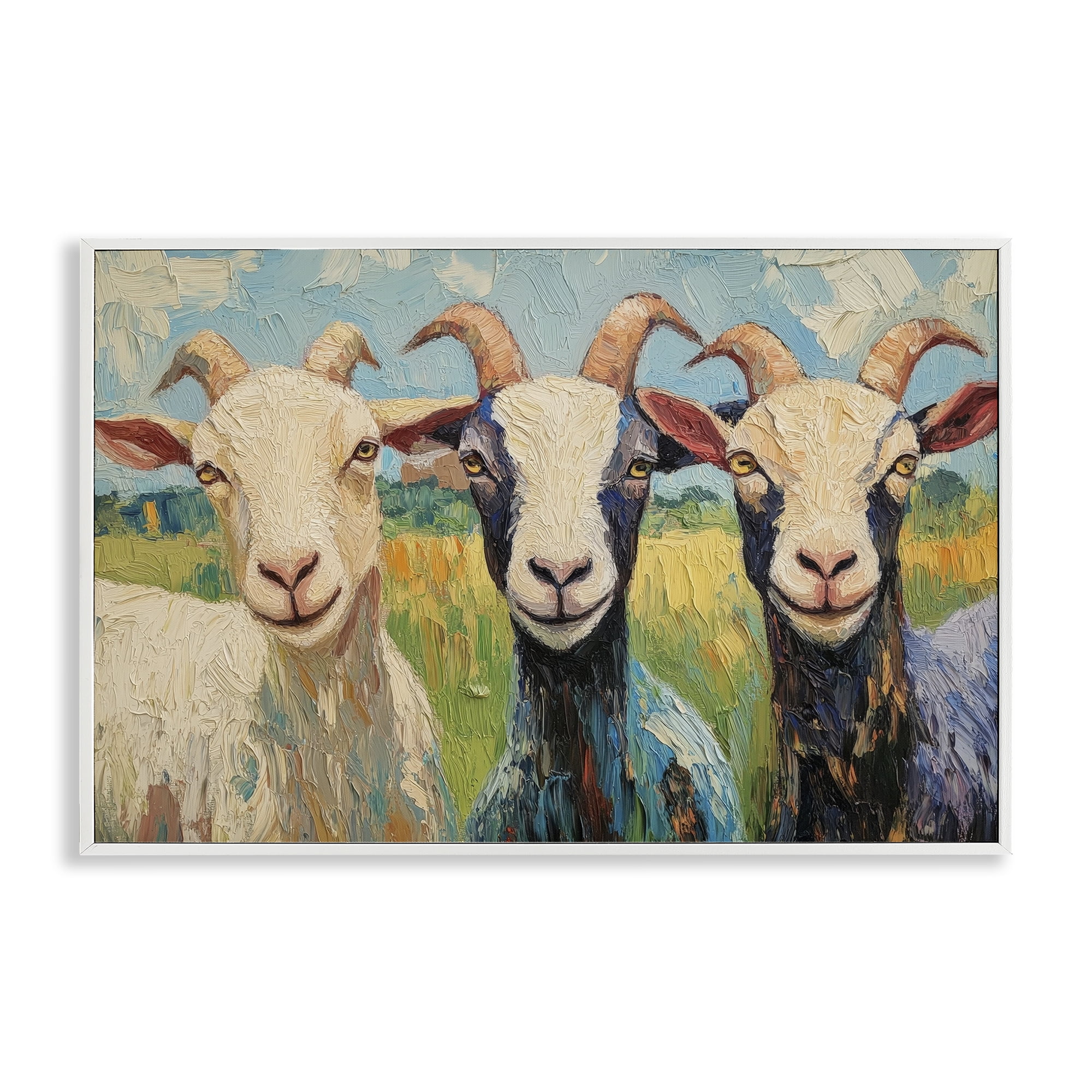 Stupell Industries Billy Goats in Bright Pasture White Framed Giclee Art, design by Petal Prints Design