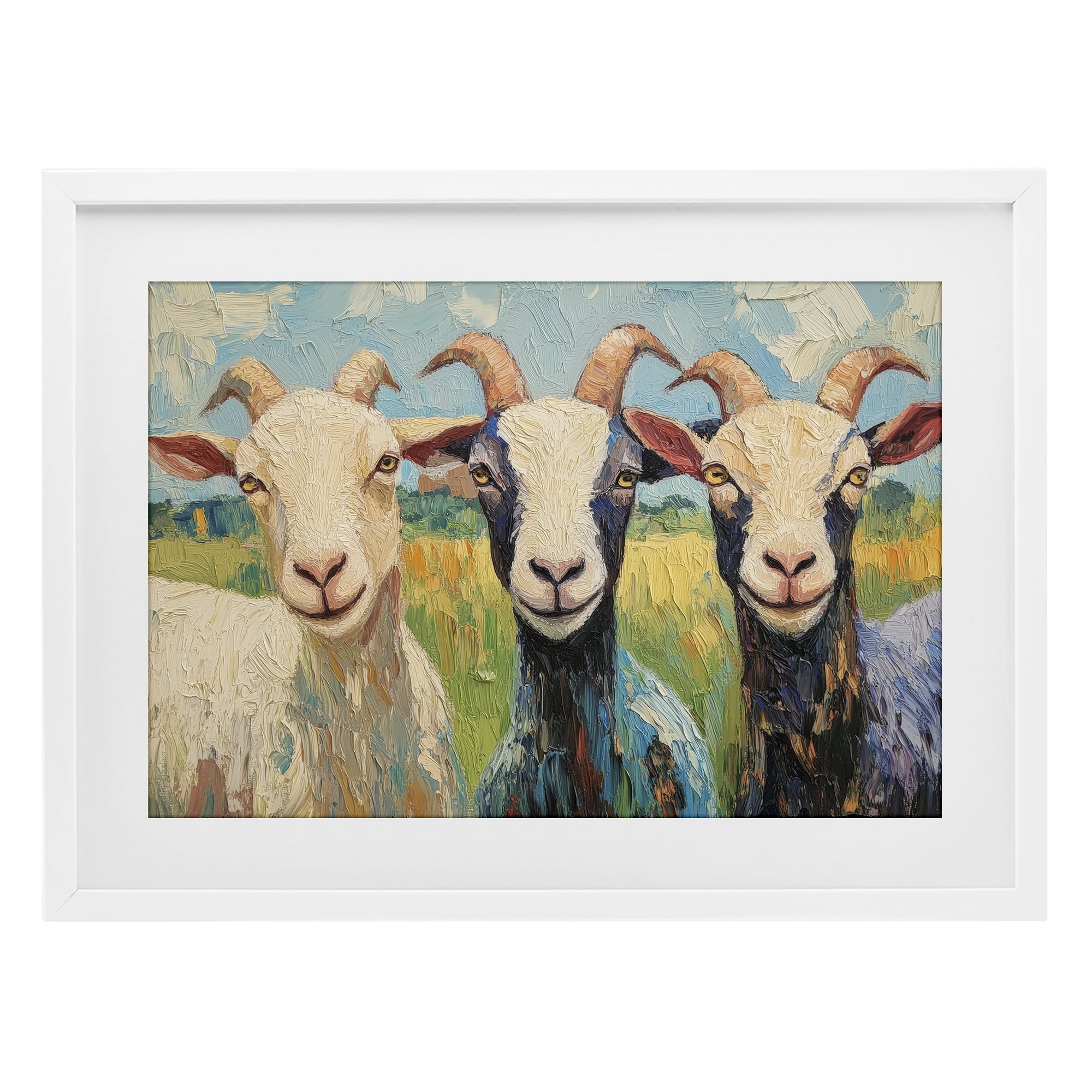 Stupell Industries Billy Goats in Bright Pasture White Framed Print Under Glass, design by Petal Prints Design