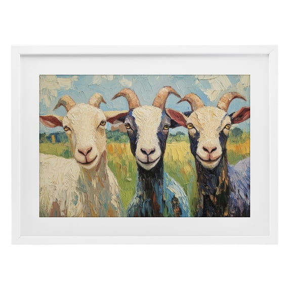 Stupell Industries Farmhouse Billy Goats in Bright Pasture White Framed Print Under Glass, 23 x 17, by Petals Prints Design