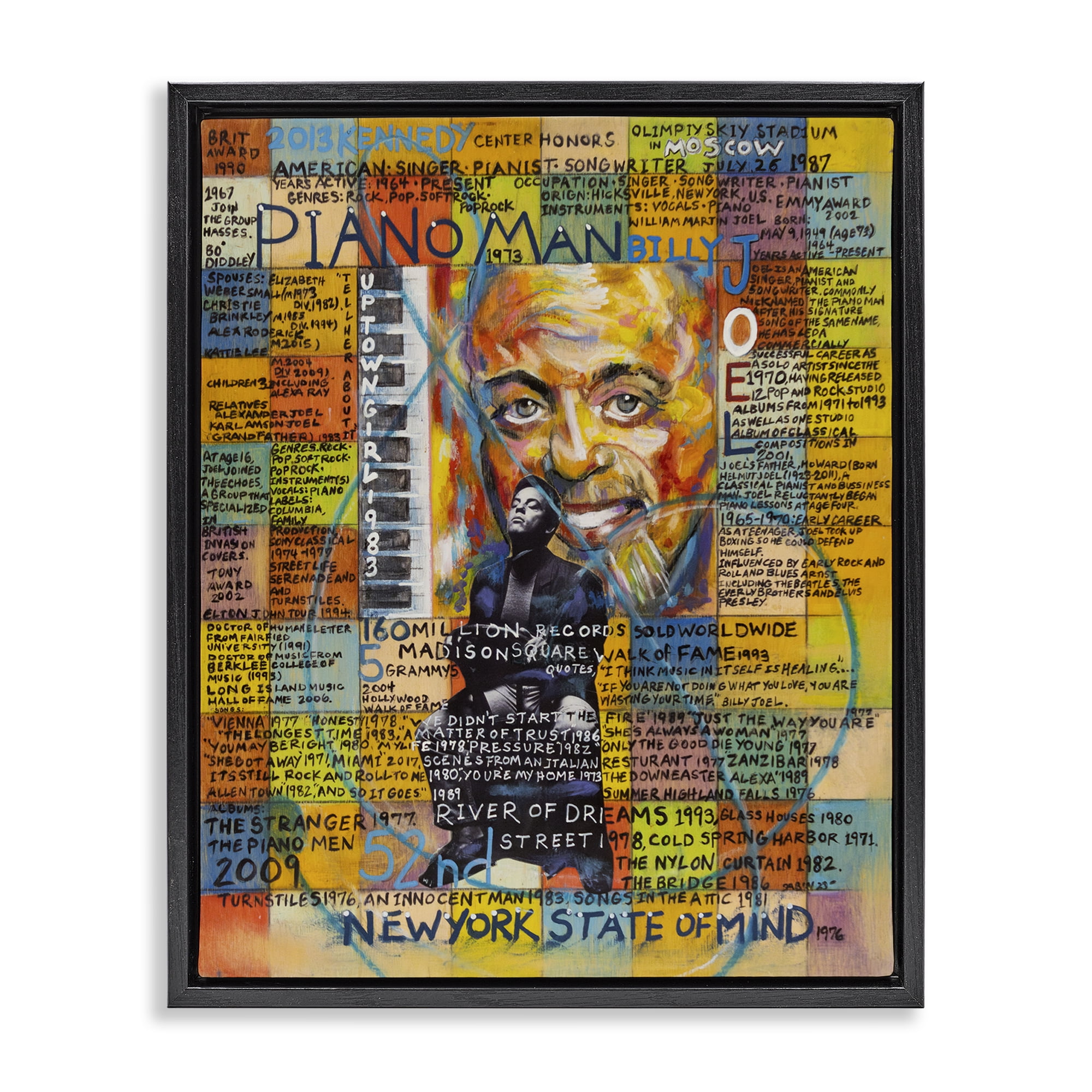 Stupell Industries Billy Joel Collage People Drawing Black Floater Framed Canvas Art Print Wall Art, 25 x 31