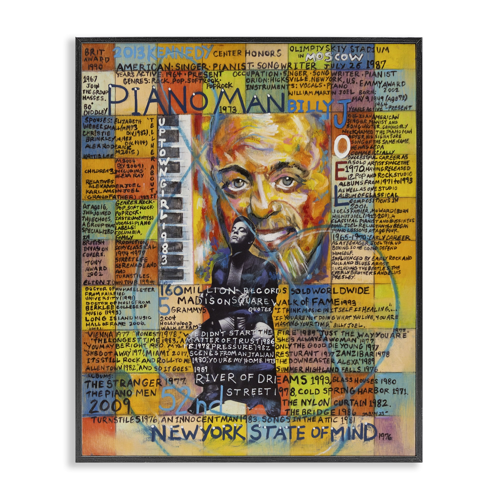 Stupell Industries Billy Joel Collage People Drawing Black Framed Art Print Wall Art, 16 x 20