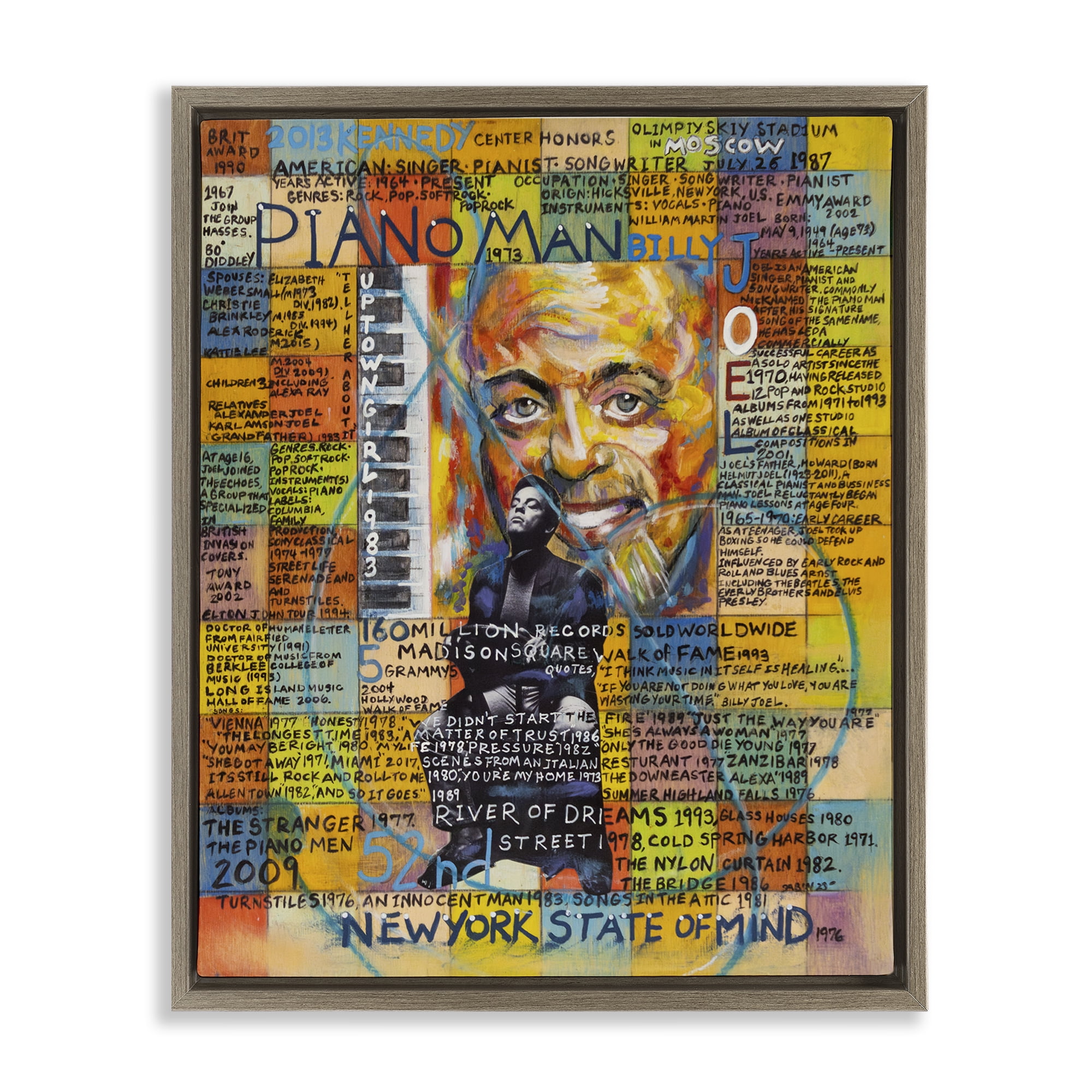 Stupell Industries Billy Joel Collage People Drawing Brown Floater Framed Canvas Art Print Wall Art, 25 x 31