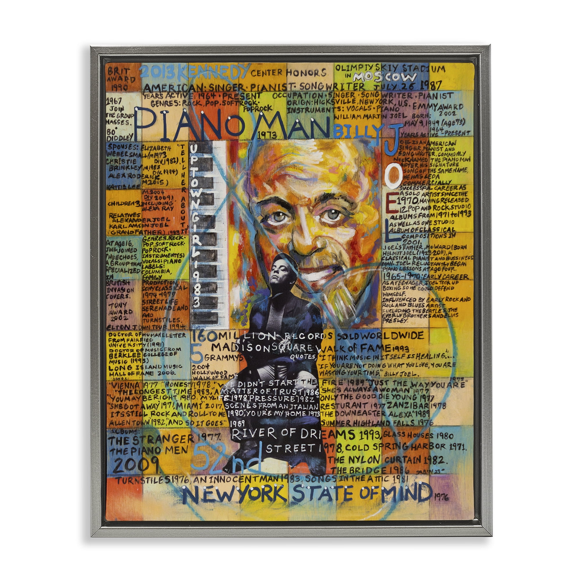 Stupell Industries Billy Joel Collage People Drawing Gray Floater Framed Canvas Art Print Wall Art, 17 x 21