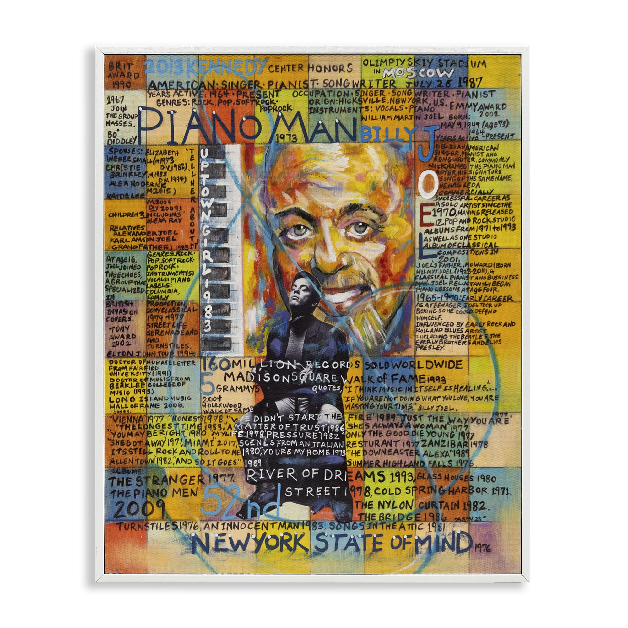 Stupell Industries Billy Joel Collage People Drawing White Framed Art Print Wall Art, 16 x 20