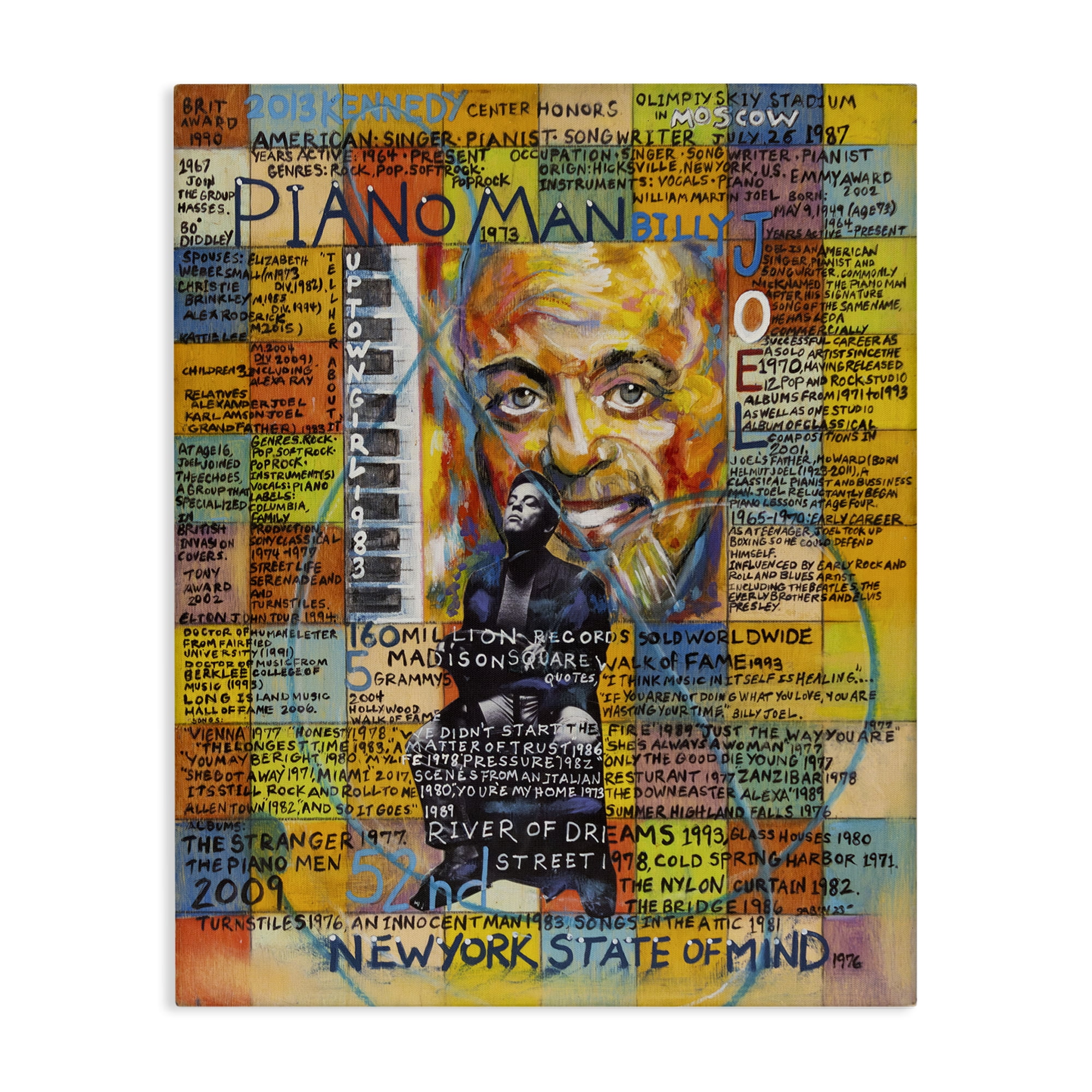 Stupell Industries Billy Joel Collage People Drawing Wrapped Canvas Art Print Wall Art, 30 x 40