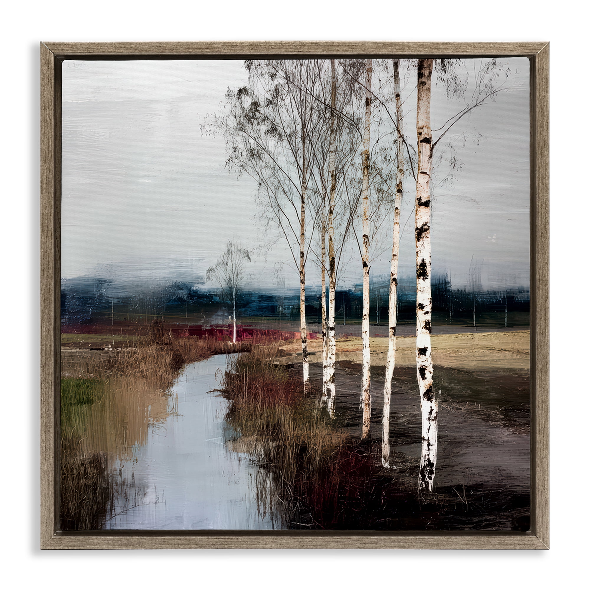 Stupell Industries Birch Creek River Brown Framed Floater Canvas Wall Art, design by Kim Curinga
