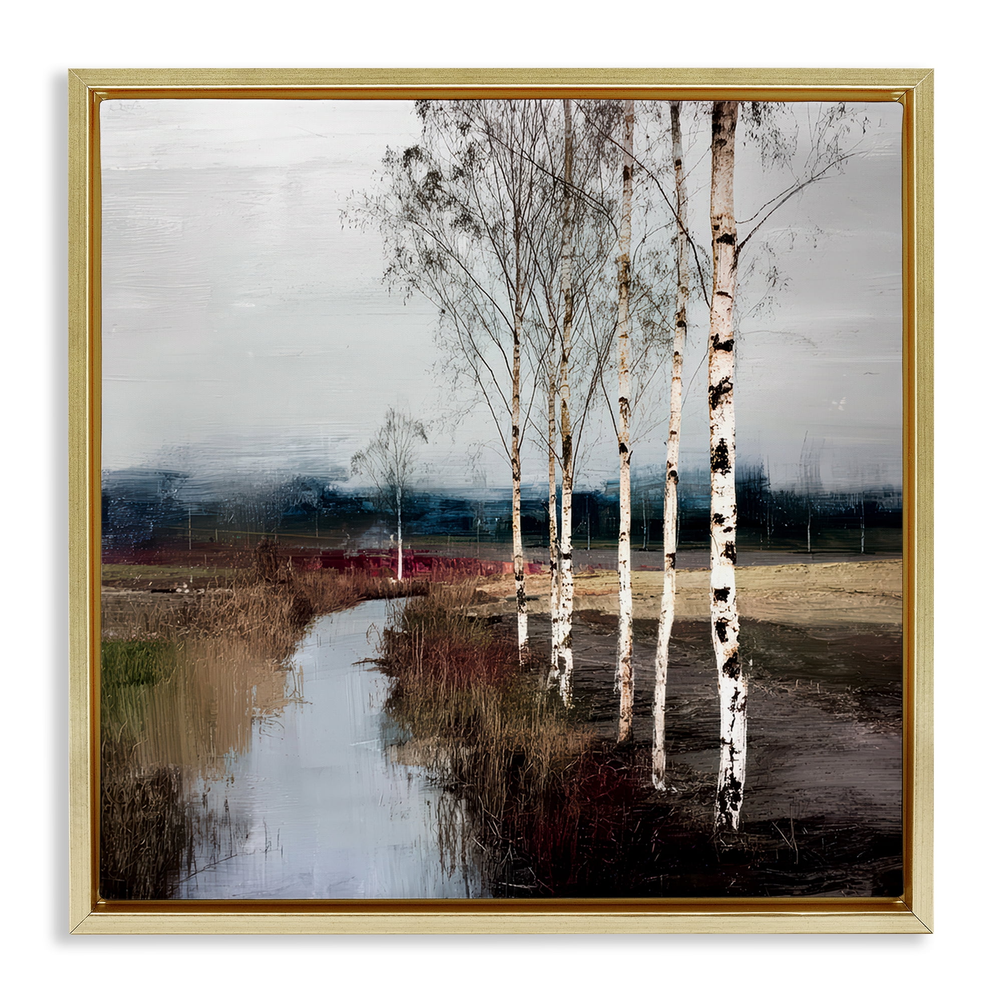 Stupell Industries Birch Creek River Gold Framed Floater Canvas Wall Art, design by Kim Curinga