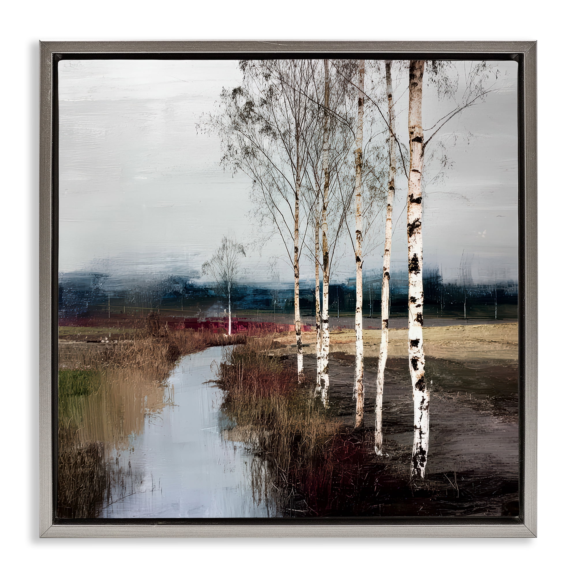 Stupell Industries Birch Creek River Gray Framed Floater Canvas Wall Art, design by Kim Curinga