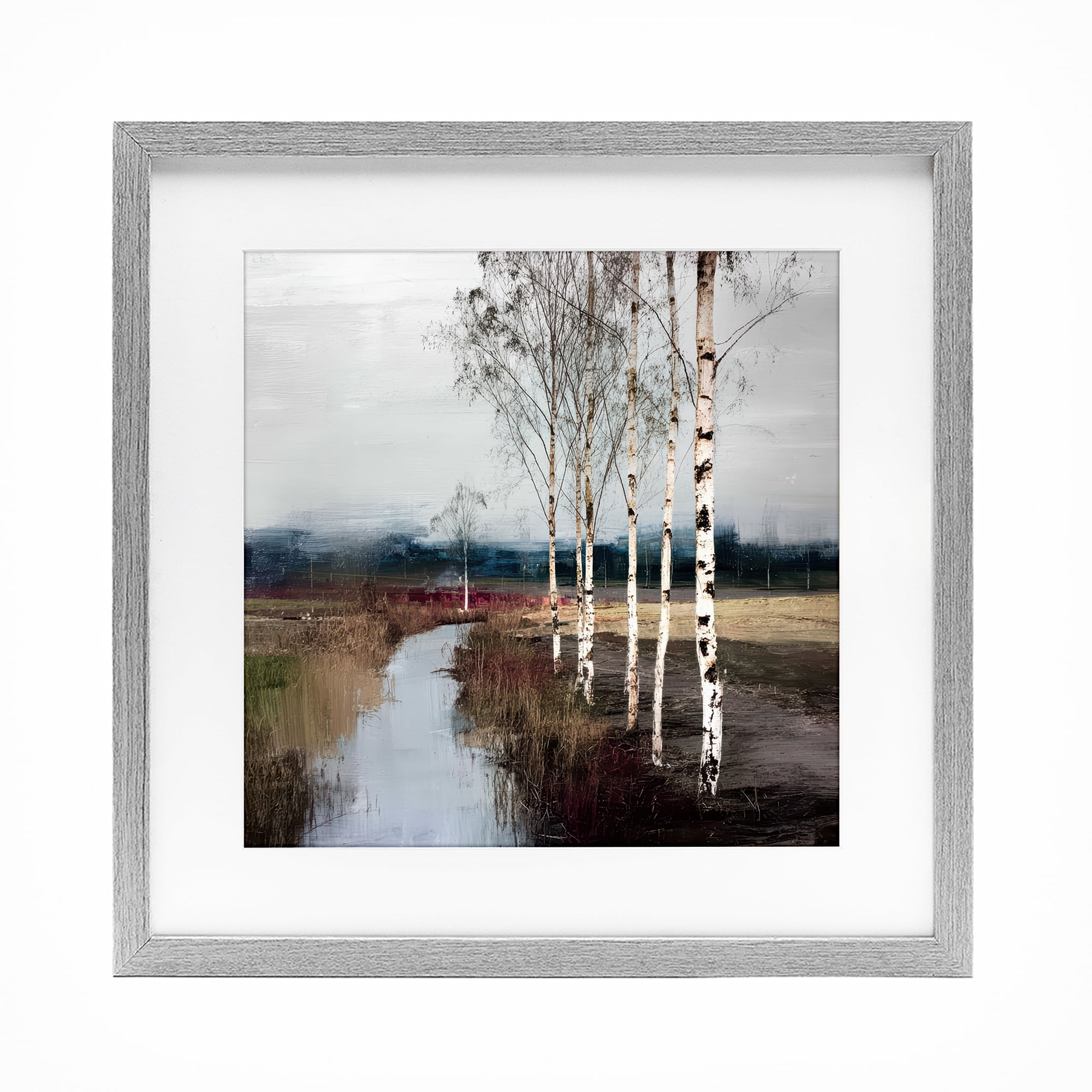 Stupell Industries Birch Creek River Gray Framed Print Under Glass, design by Kim Curinga