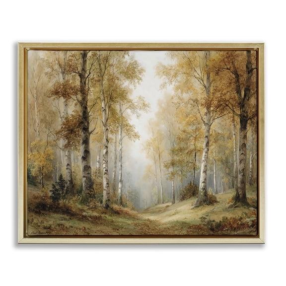 Stupell Industries Birch Forest Pathway Gold Framed Floater Canvas Wall Art, design by LSR Design Studio