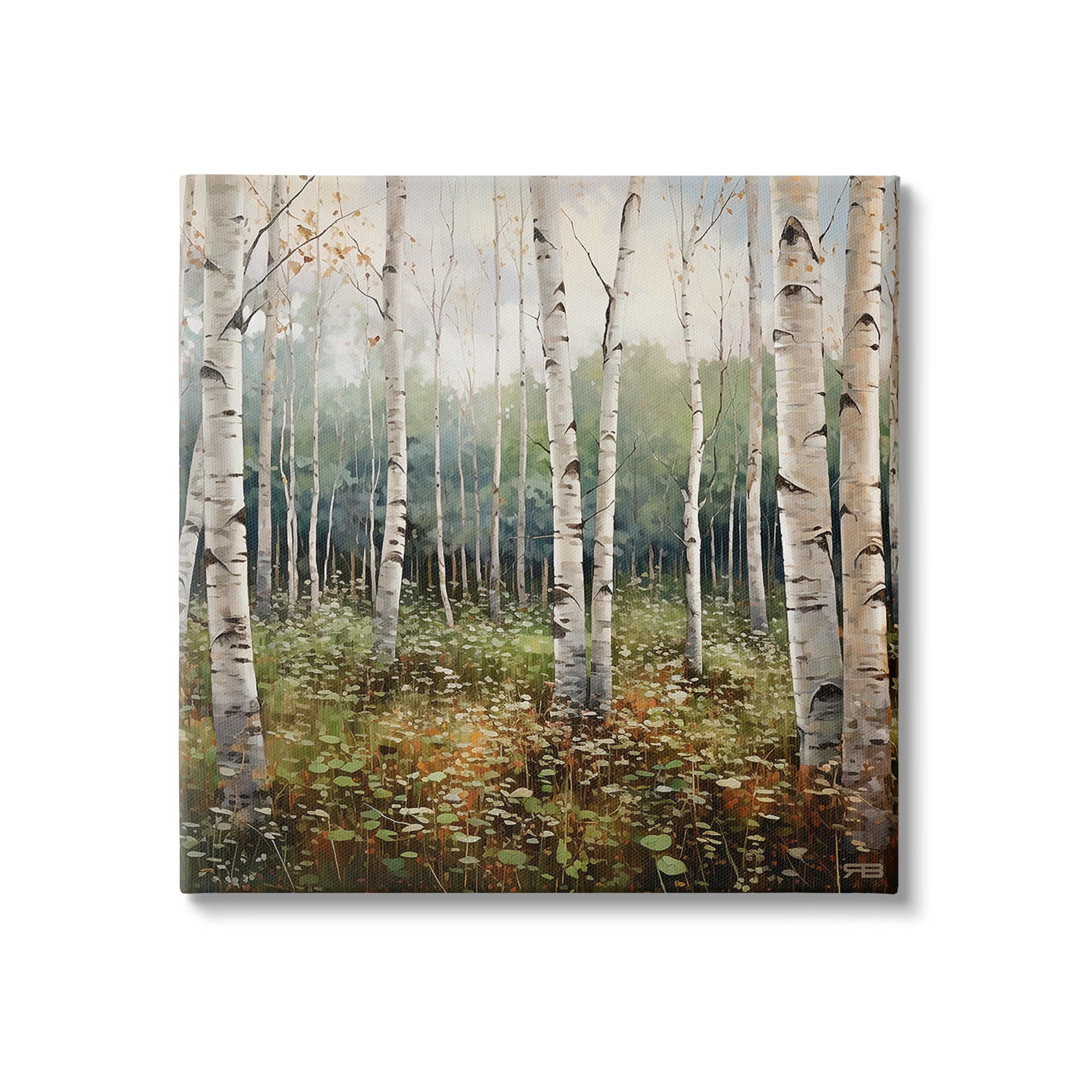 Stupell Industries Birch Forest Vegetation Landscape Painting Gallery Wrapped Canvas Art Print Wall Art, 17 x 17