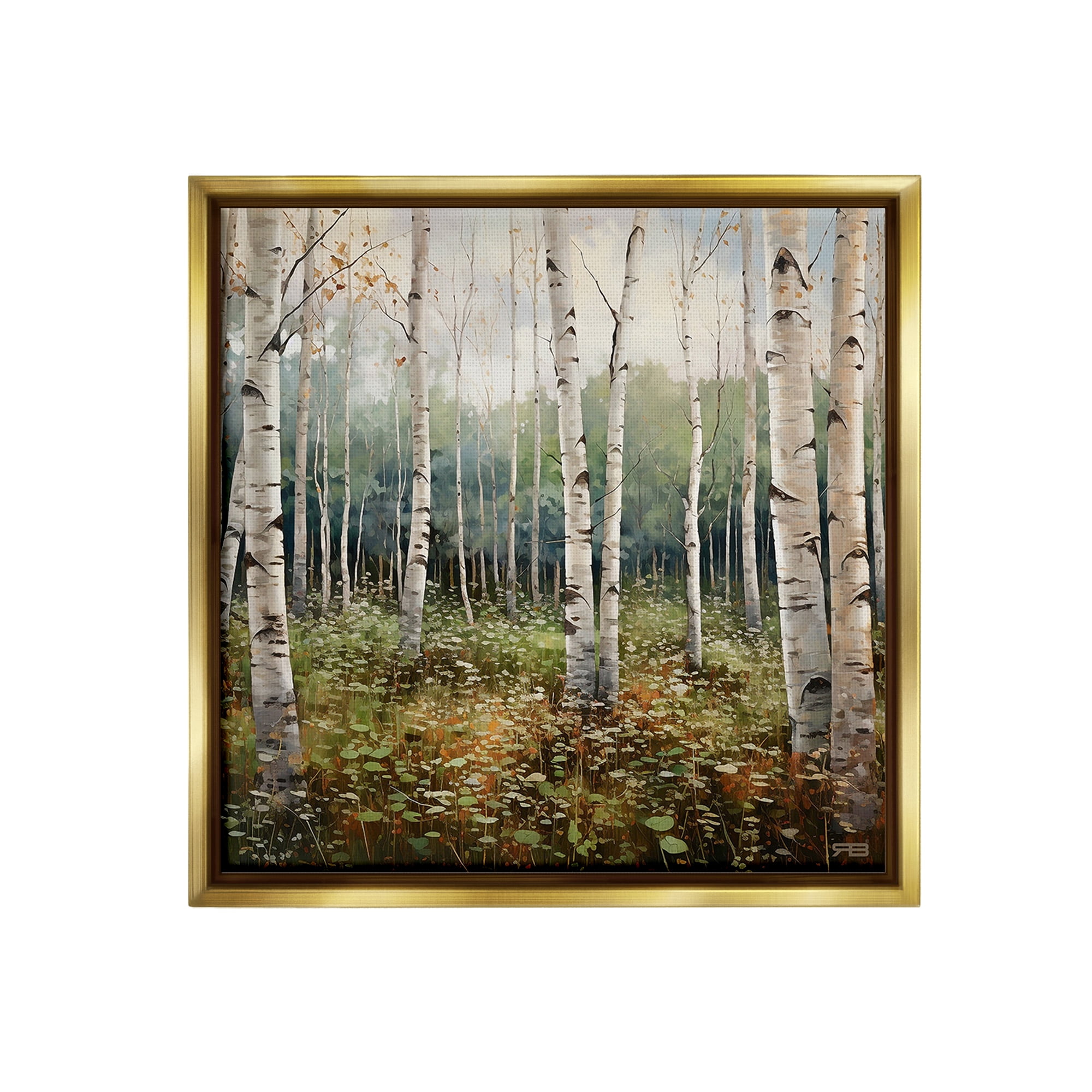 Stupell Industries Birch Forest Vegetation Landscape Painting Gold Floater Framed Canvas Art Print Wall Art, 18 x 18