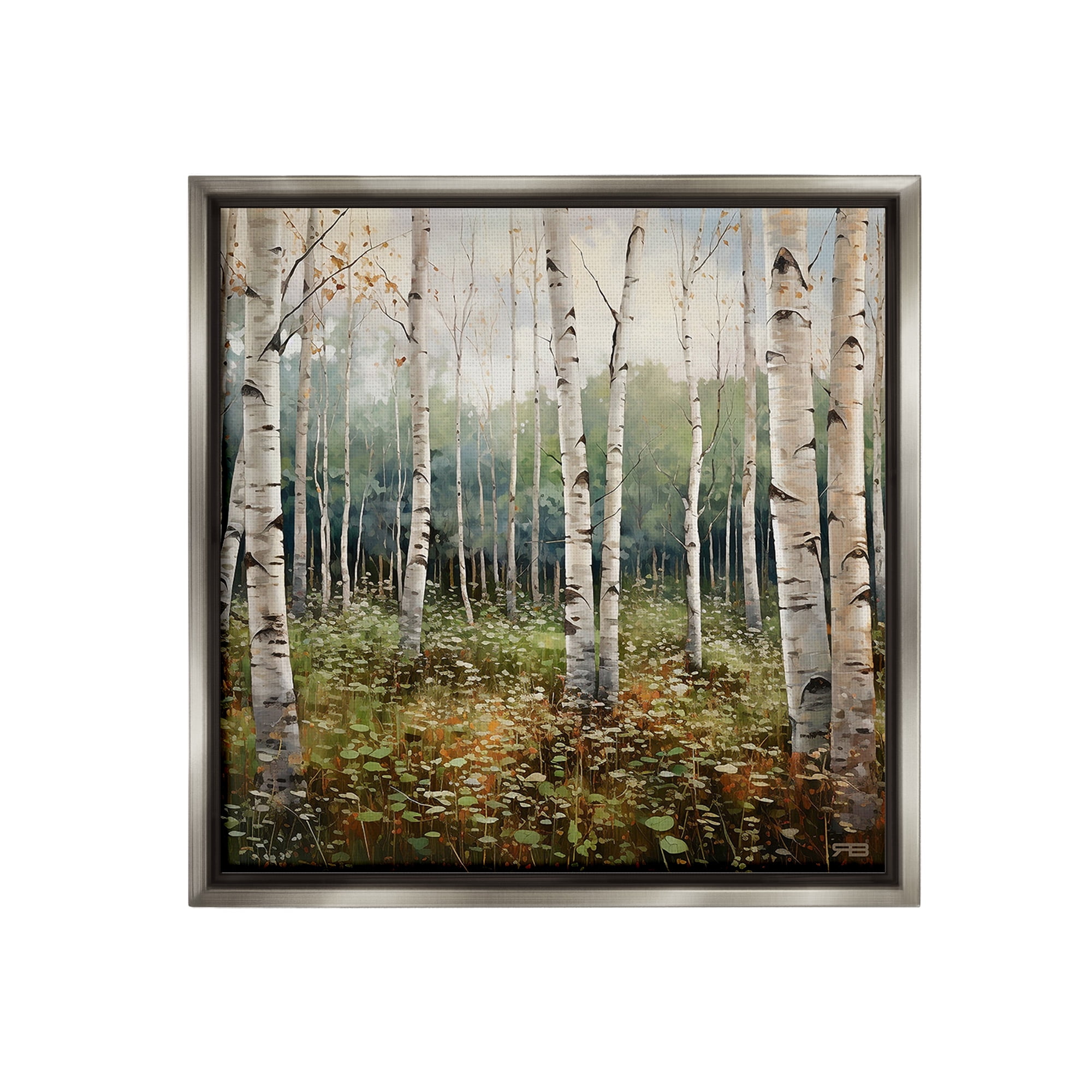 Stupell Industries Birch Forest Vegetation Landscape Painting Gray Floater Framed Canvas Art Print Wall Art, 25 x 25
