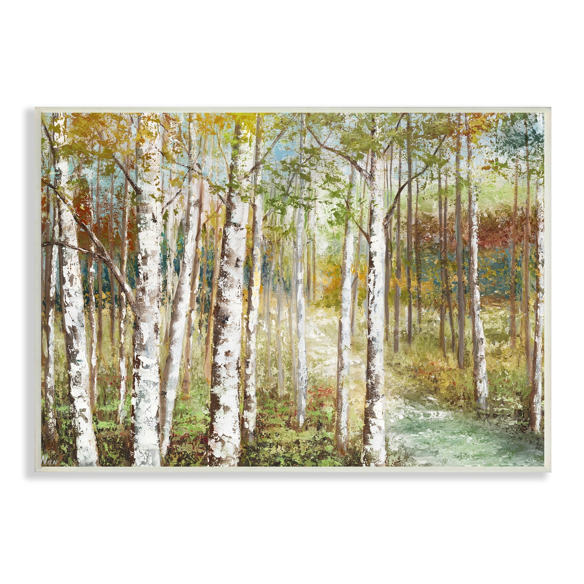 Stupell Industries Birch Orchard Grove Hiking Path Passage Impressionist Painting,19 x 13, Design by Nan