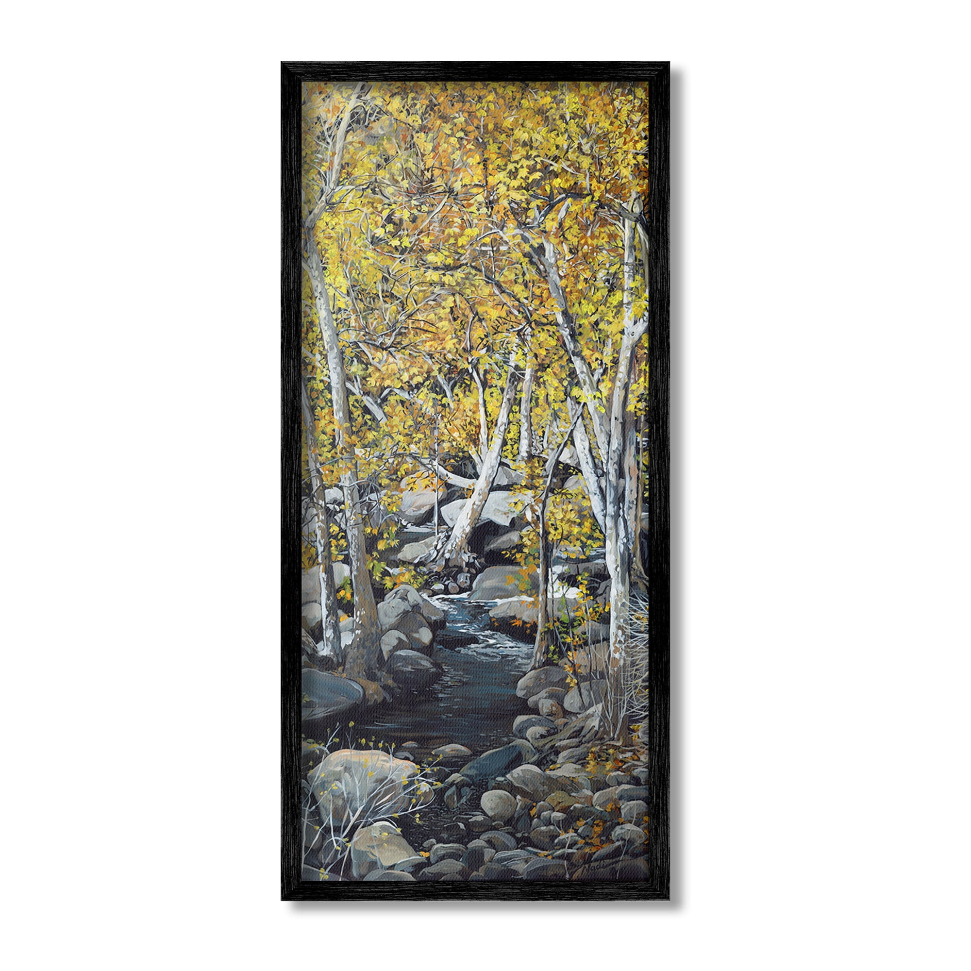 Stupell Industries Birch Tree Creek Landscape Landscape Painting Black Framed Art Print Wall Art, 13 x 30