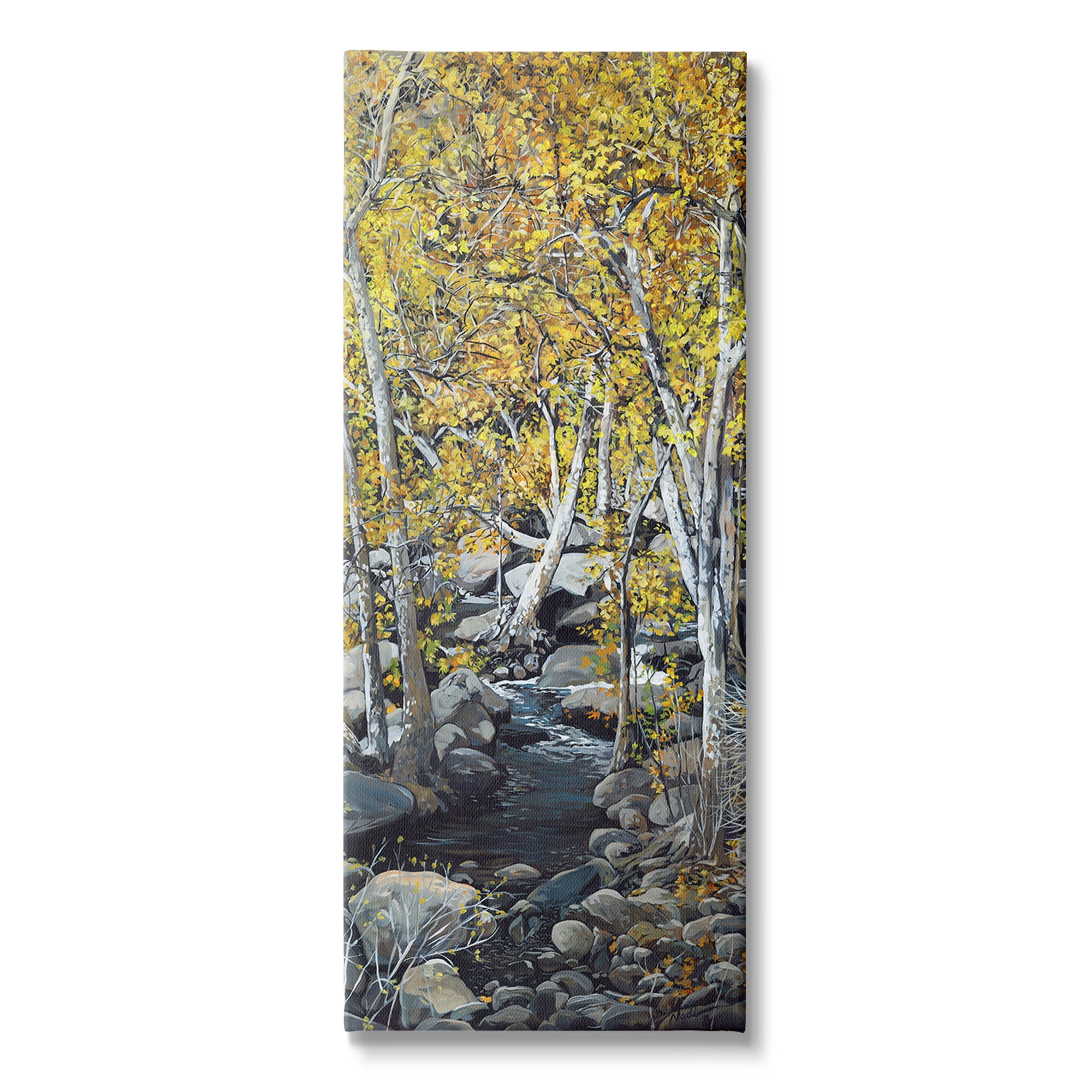 Stupell Industries Birch Tree Creek Landscape Landscape Painting Gallery Wrapped Canvas Art Print Wall Art, 17 x 40
