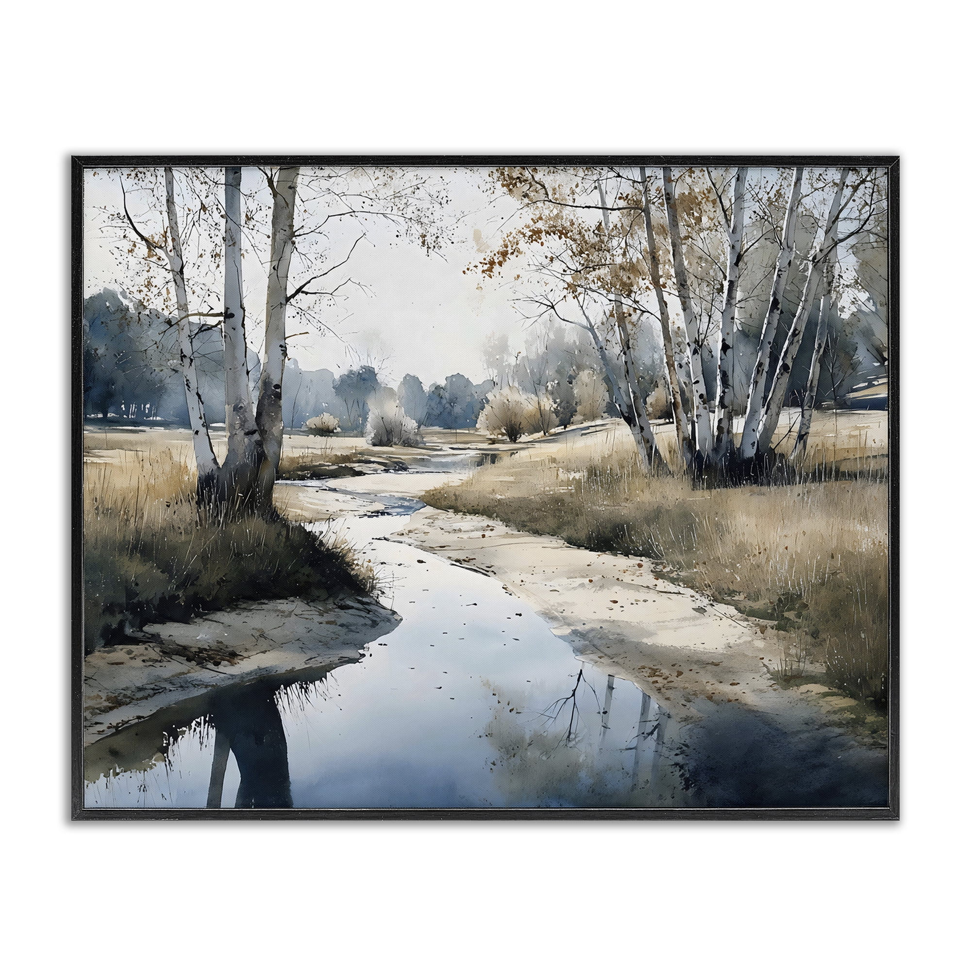 Stupell Industries Birch Tree Creek in Autumn Black Framed Giclee Art, design by Franklyn Gregory