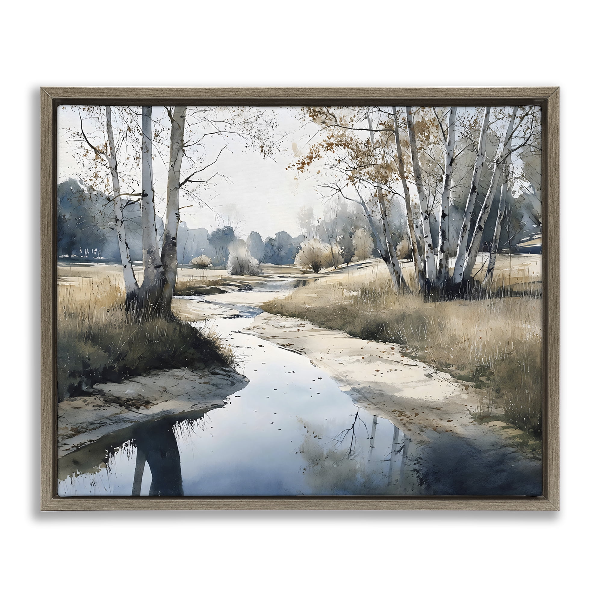 Stupell Industries Birch Tree Creek in Autumn Brown Framed Floater Canvas Wall Art, design by Franklyn Gregory