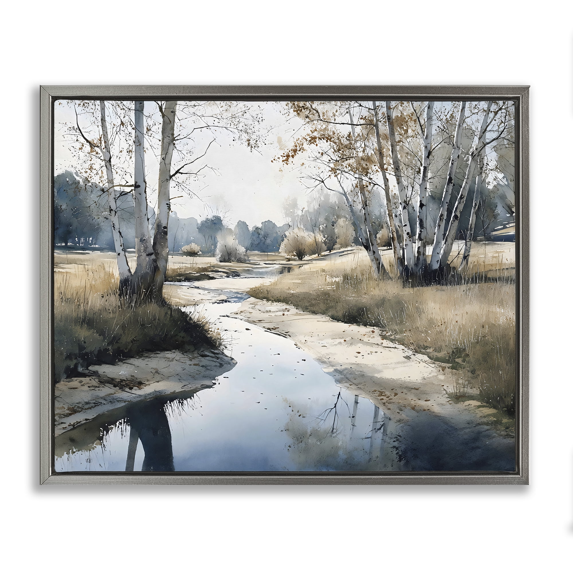 Stupell Industries Birch Tree Creek in Autumn Gray Framed Floater Canvas Wall Art, design by Franklyn Gregory