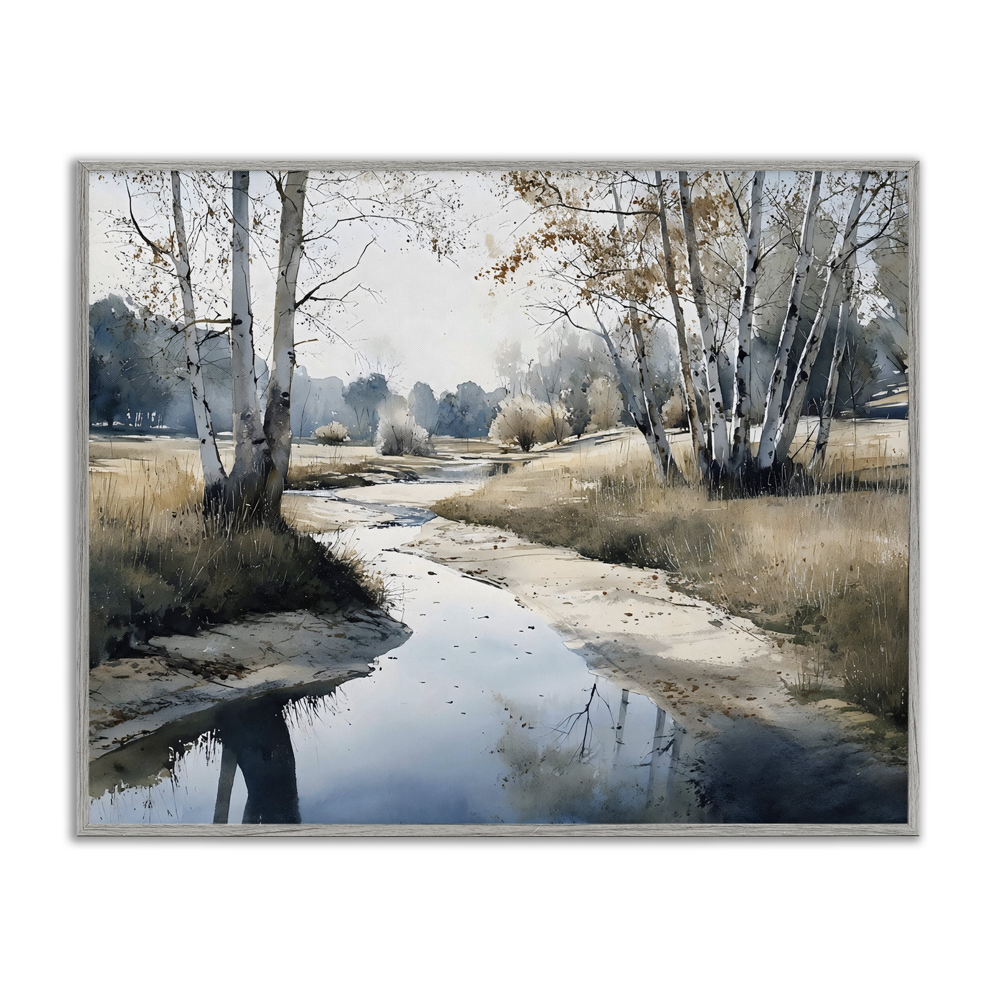 Stupell Industries Birch Tree Creek in Autumn Gray Framed Giclee Art, design by Franklyn Gregory