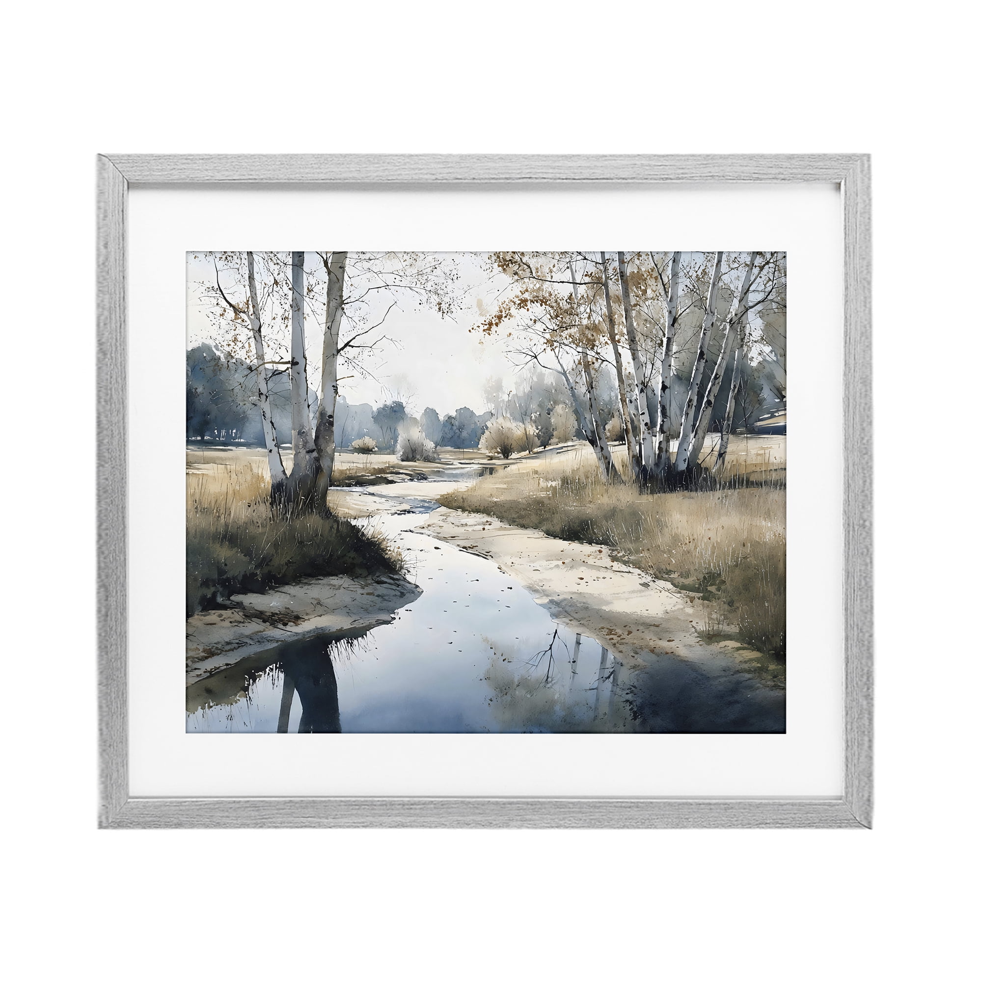Stupell Industries Birch Tree Creek in Autumn Gray Framed Print Under Glass, design by Franklyn Gregory