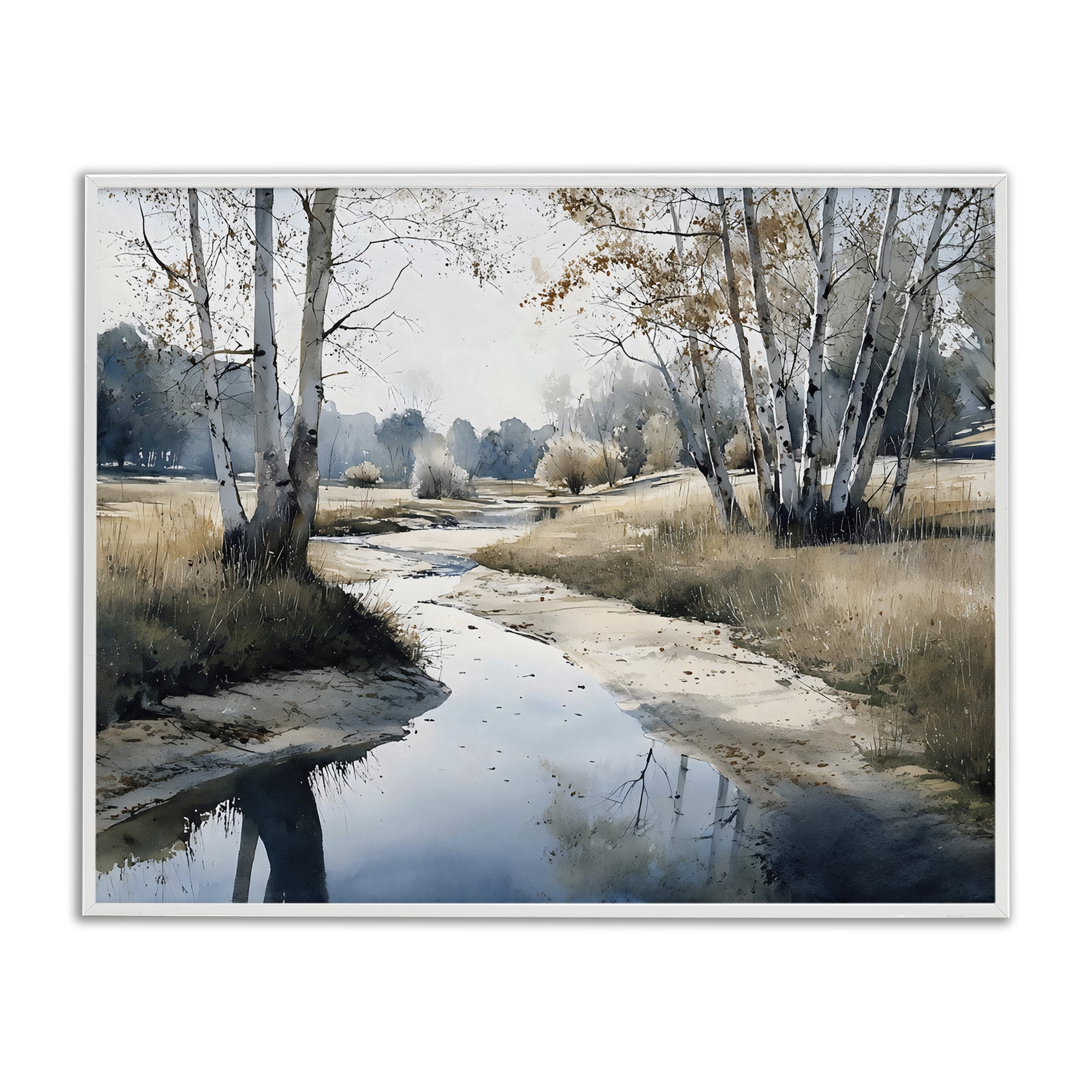 Stupell Industries Birch Tree Creek in Autumn White Framed Giclee Art, design by Franklyn Gregory