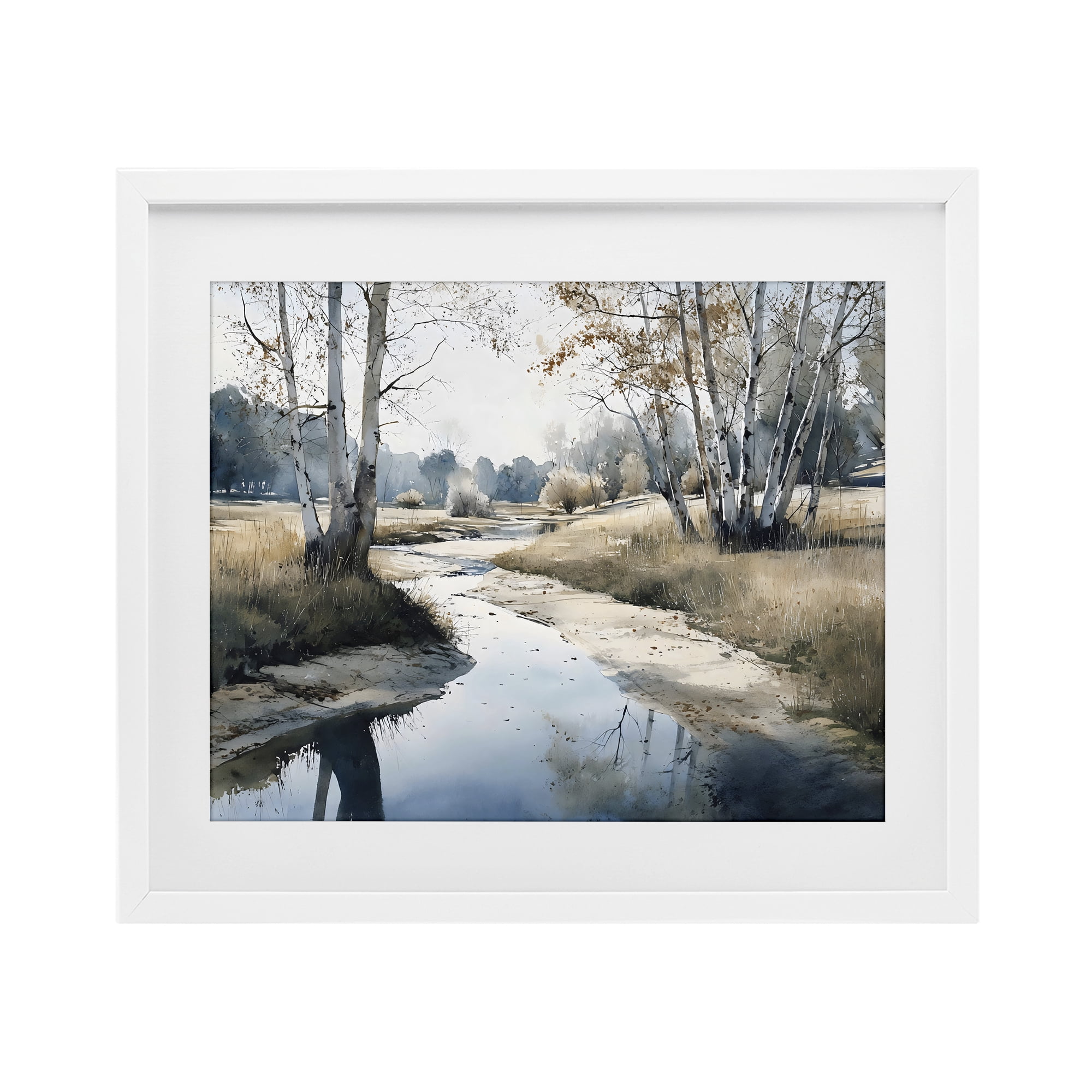 Stupell Industries Birch Tree Creek in Autumn White Framed Print Under Glass, design by Franklyn Gregory