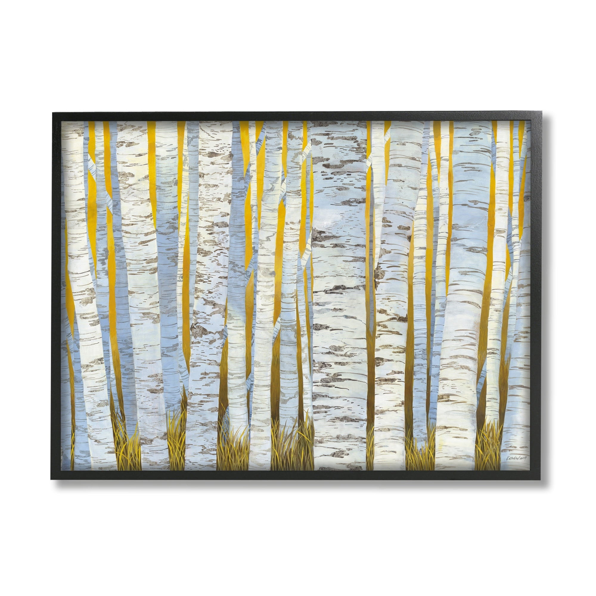Stupell Industries Birch Tree Forest Golden Grass Striped Bark Black Framed by Kathrine Lovell