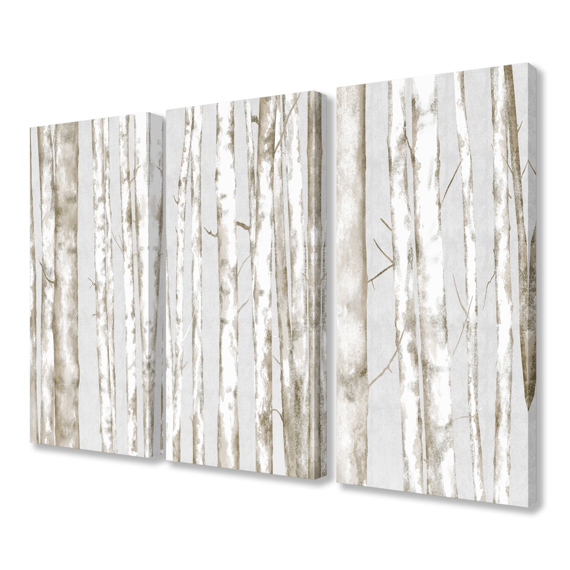 Birch Tree Forest Neutral Grey Abstract Canvas Triptych