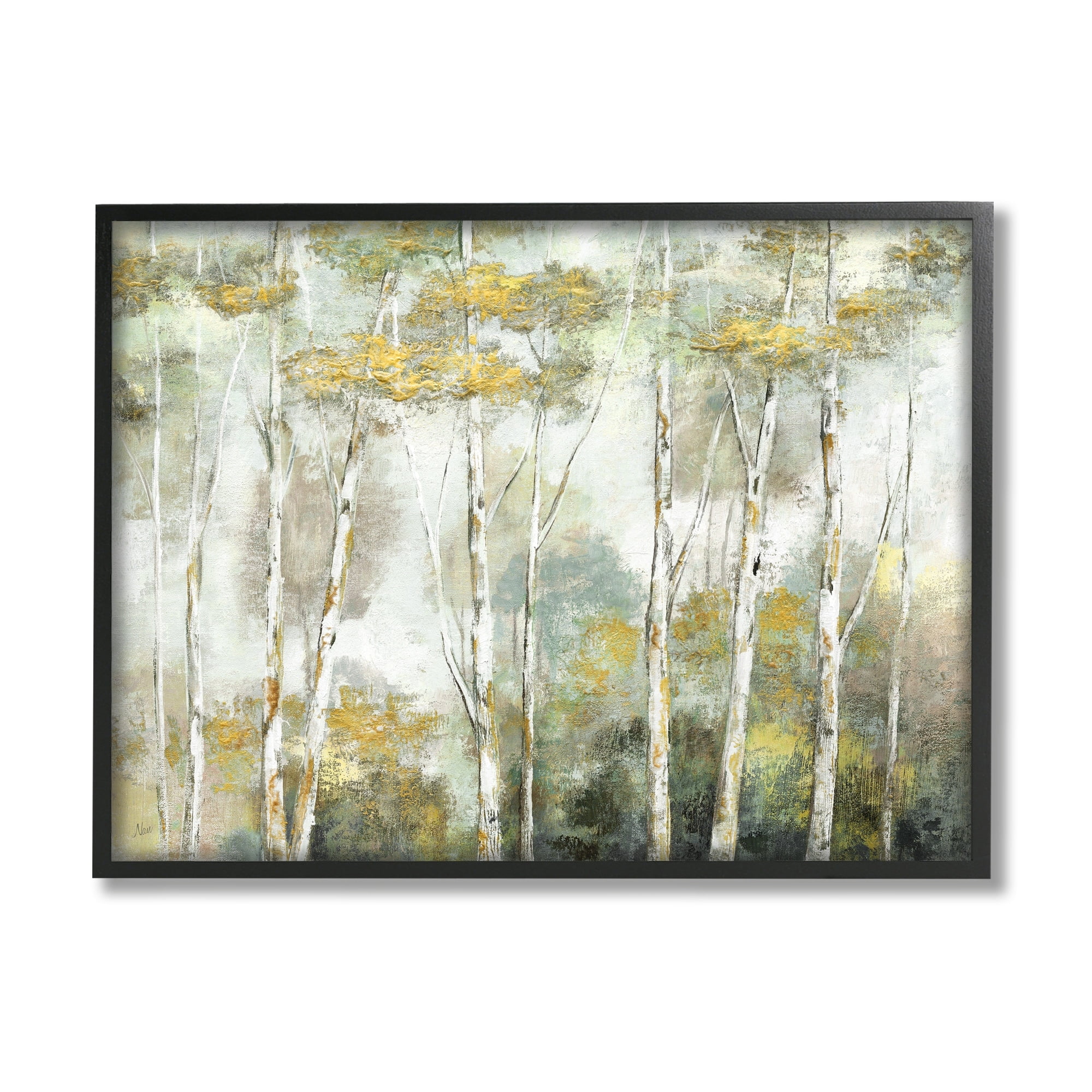 Stupell Industries Birch Tree Forest Yellow Foliage Woodland Painting Painting Black Framed Art Print Wall Art, Design by Nan