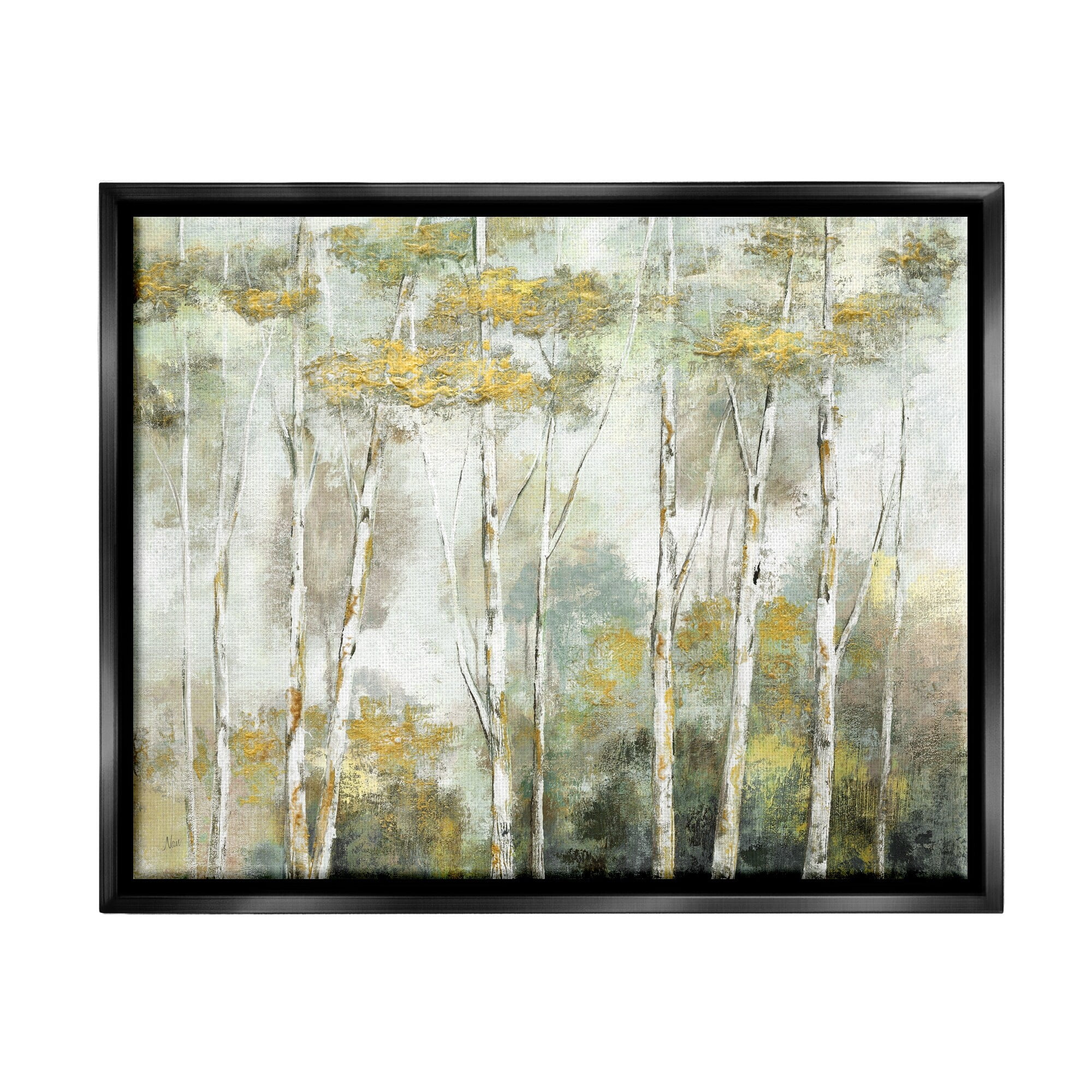 Stupell Industries Birch Tree Forest Yellow Foliage Woodland Painting Painting Jet Black Floating Framed Canvas Print Wall Art, Design by Nan