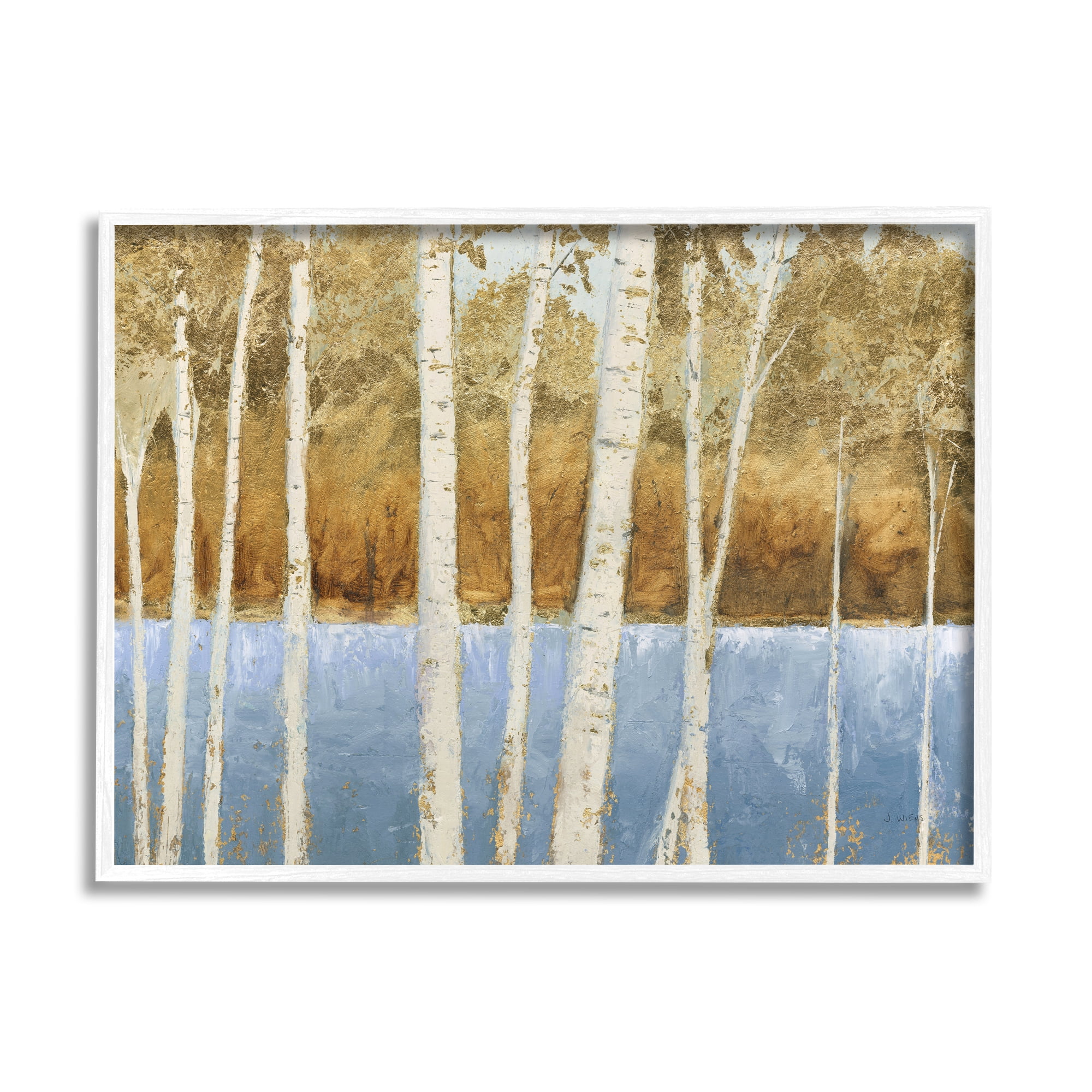 Stupell Industries Birch Tree Lake Landscape Blue Gold Nature Painting, 16 x 20,Design by James Wiens