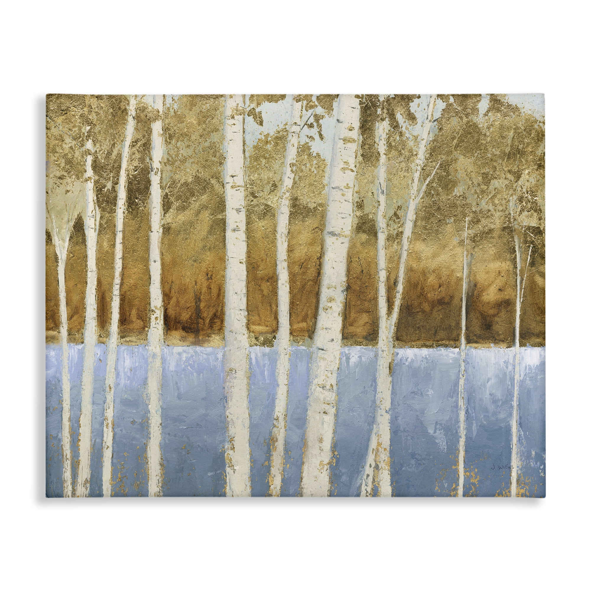 Birch Tree Lake Blue Brown Canvas Art, 30 x 24, Design By Artist James Wiens