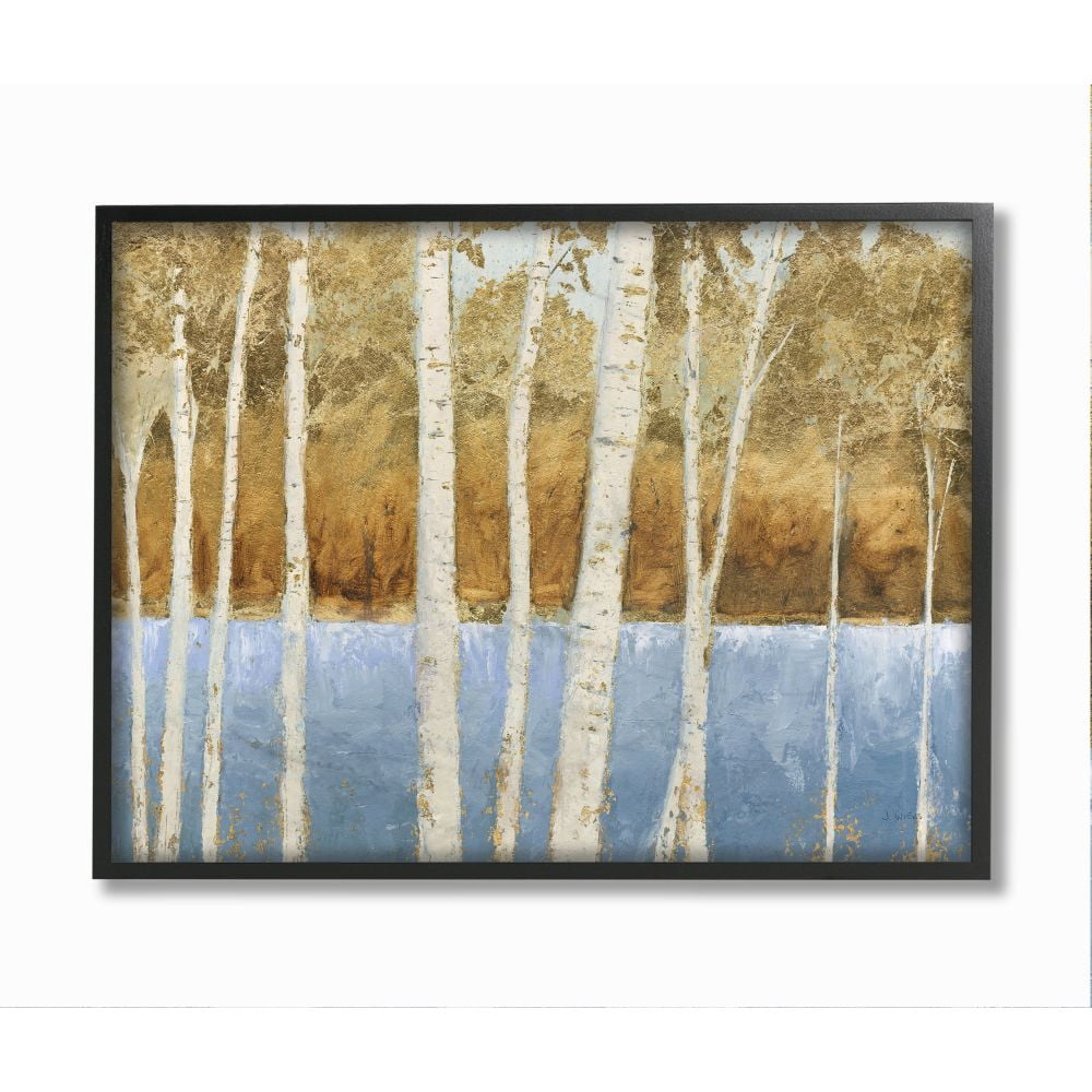 Stupell Industries Birch Tree Lake Landscape Blue Gold Nature Painting Framed Wall Art Design by James Wiens
