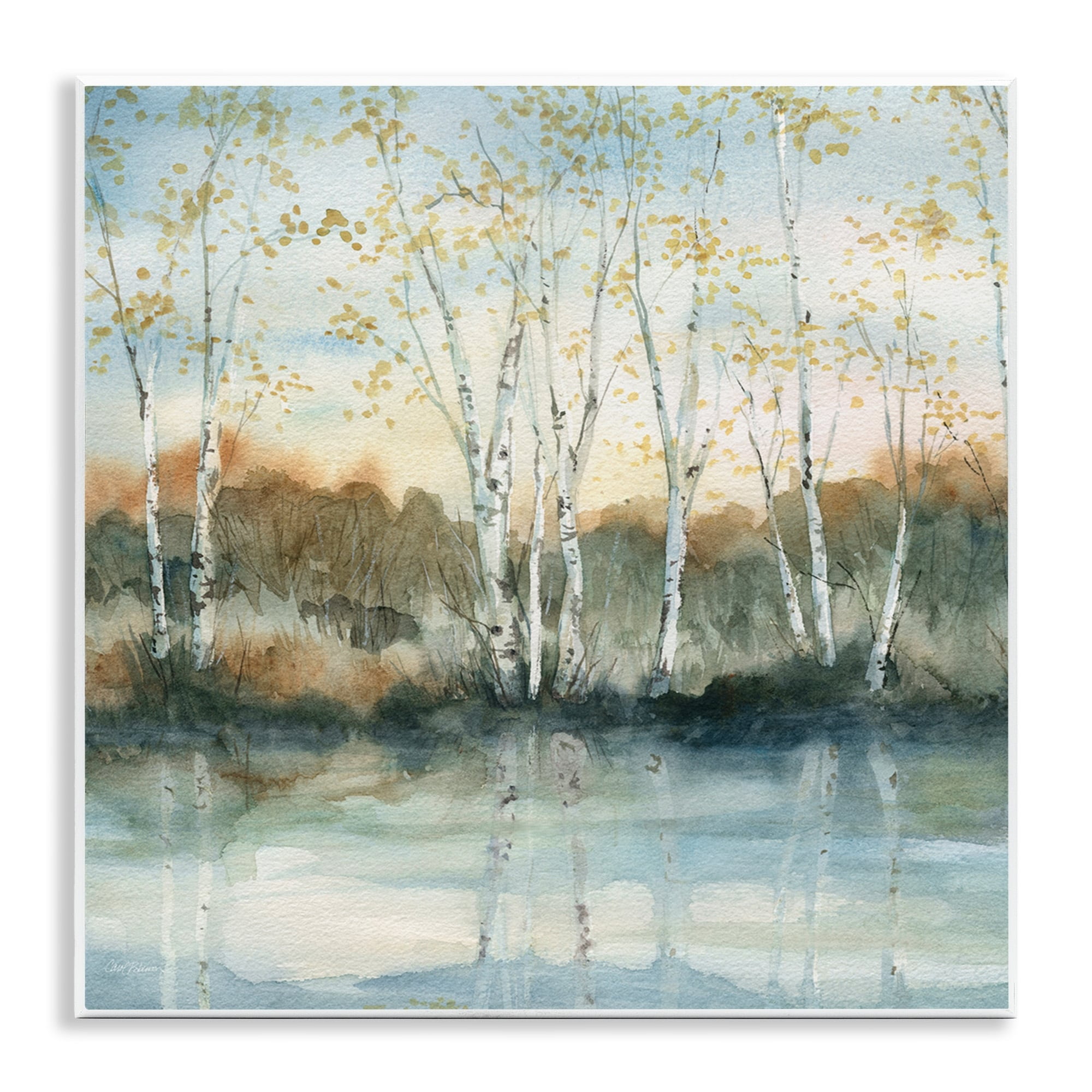 Stupell Industries Birch Tree Reflections Quaint Lake Clearing Landscape Painting Unframed Art Print Wall Art, Design by Carol Robinson