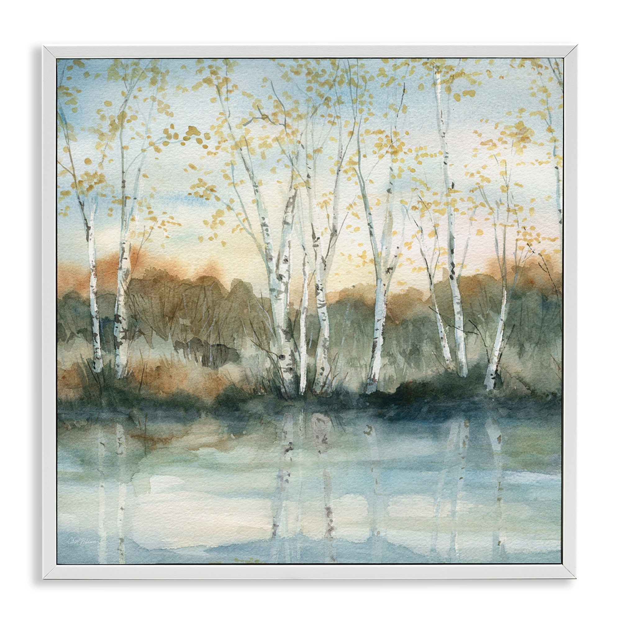 Stupell Industries Birch Tree Reflections Quaint Lake Clearing Landscape Painting White Framed Art Print Wall Art, Design by Carol Robinson