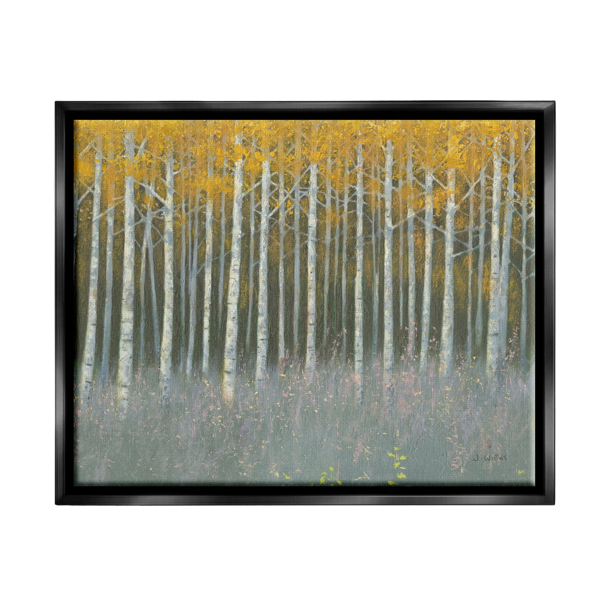 Stupell Industries Birch Tree Woodland Grove Outdoor Nature Landscape Luster Gray Framed Floating Canvas Wall Art, 16x20, by James Wiens