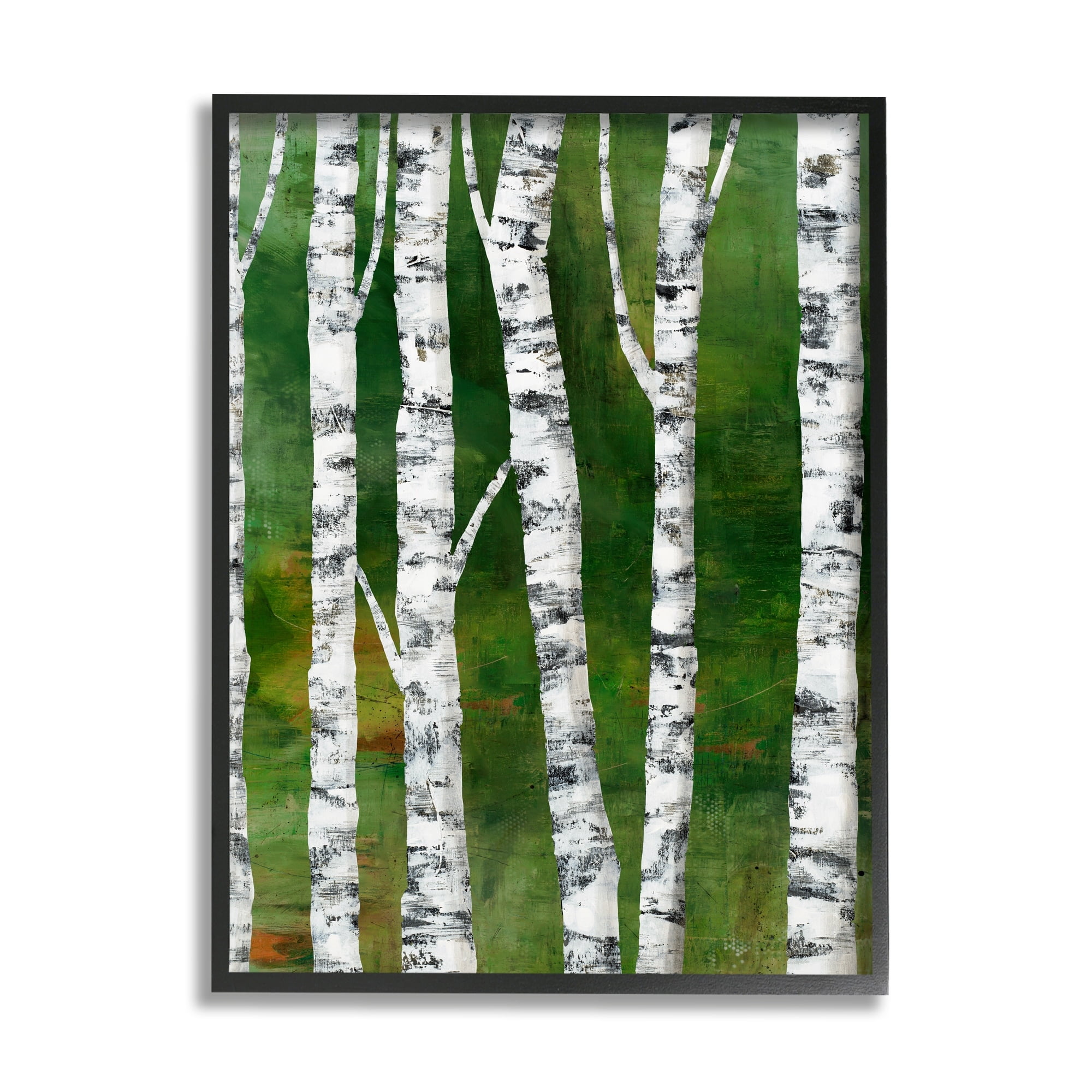 Stupell Industries Birch Trees Bark Collaged Green Woodlands Background Framed Wall Art, 11 x 14, Design by Ruth Fromstein