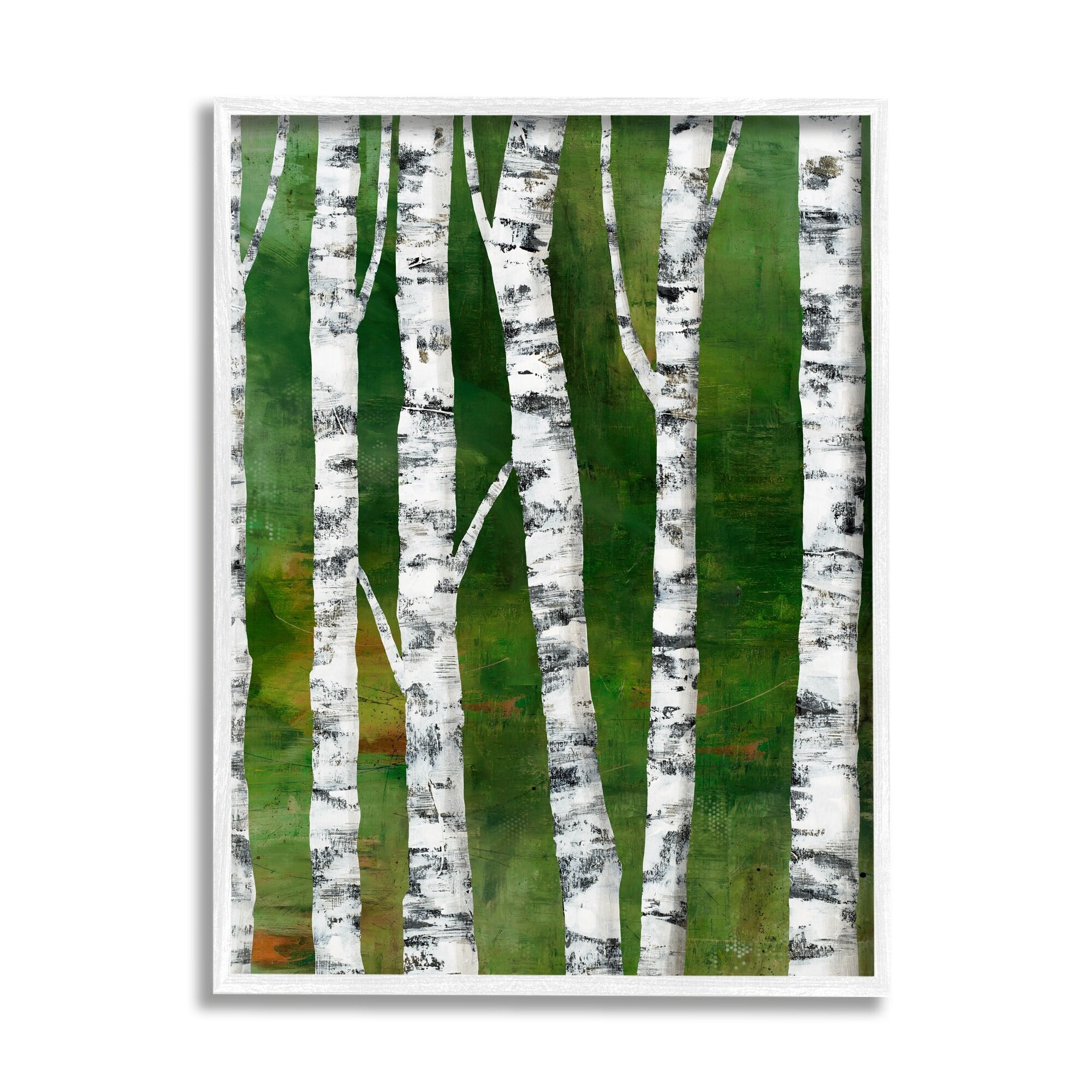 Stupell Industries Birch Trees Bark Collaged Green Woodlands Background Framed Wall Art, 16 x 20, Design by Ruth Fromstein
