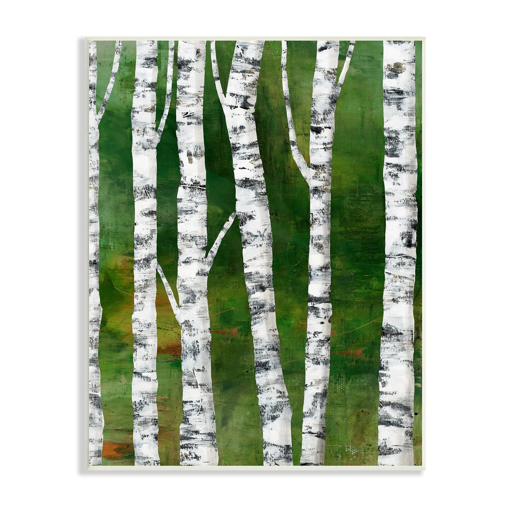 Stupell Industries Birch Trees Bark Collaged Green Woodlands Background Wood Wall Art, 13 x 19, Design by Ruth Fromstein