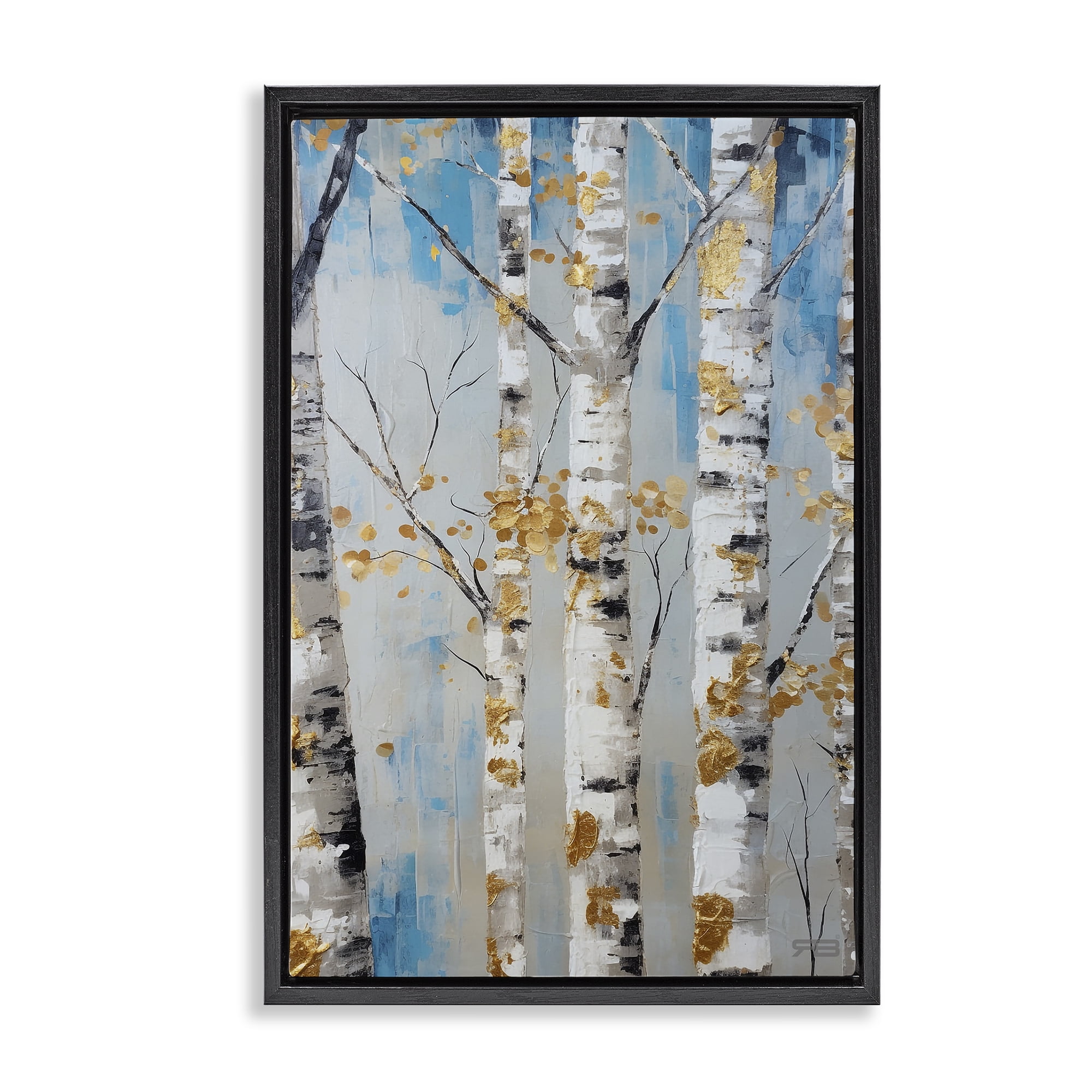 Stupell Industries Birch Trees Foliage Landscape Painting Black Floater Framed Art Print Wall Art, 21 x 31