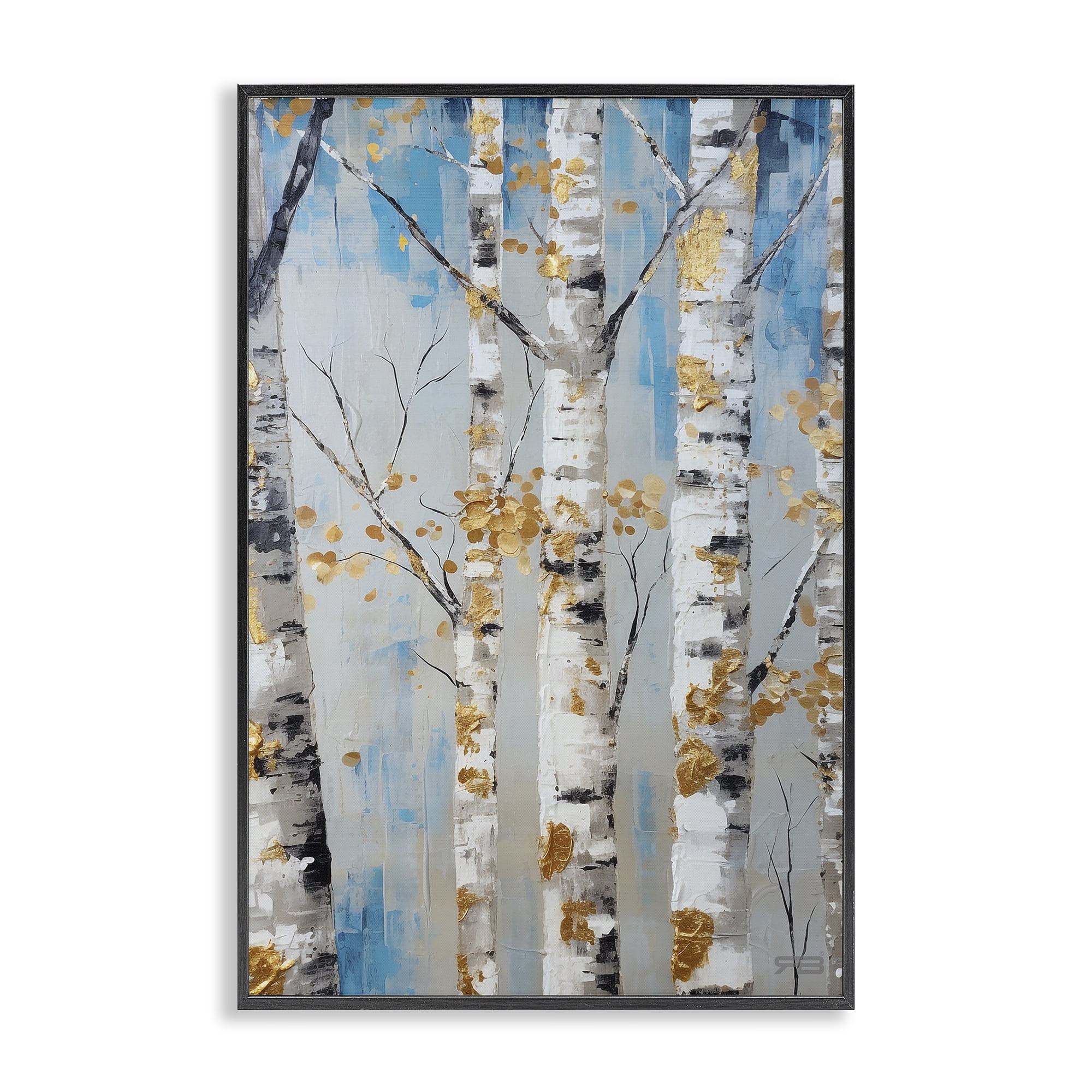 Stupell Industries Birch Trees Foliage Landscape Painting Black Framed Art Print Wall Art, 12 x 18
