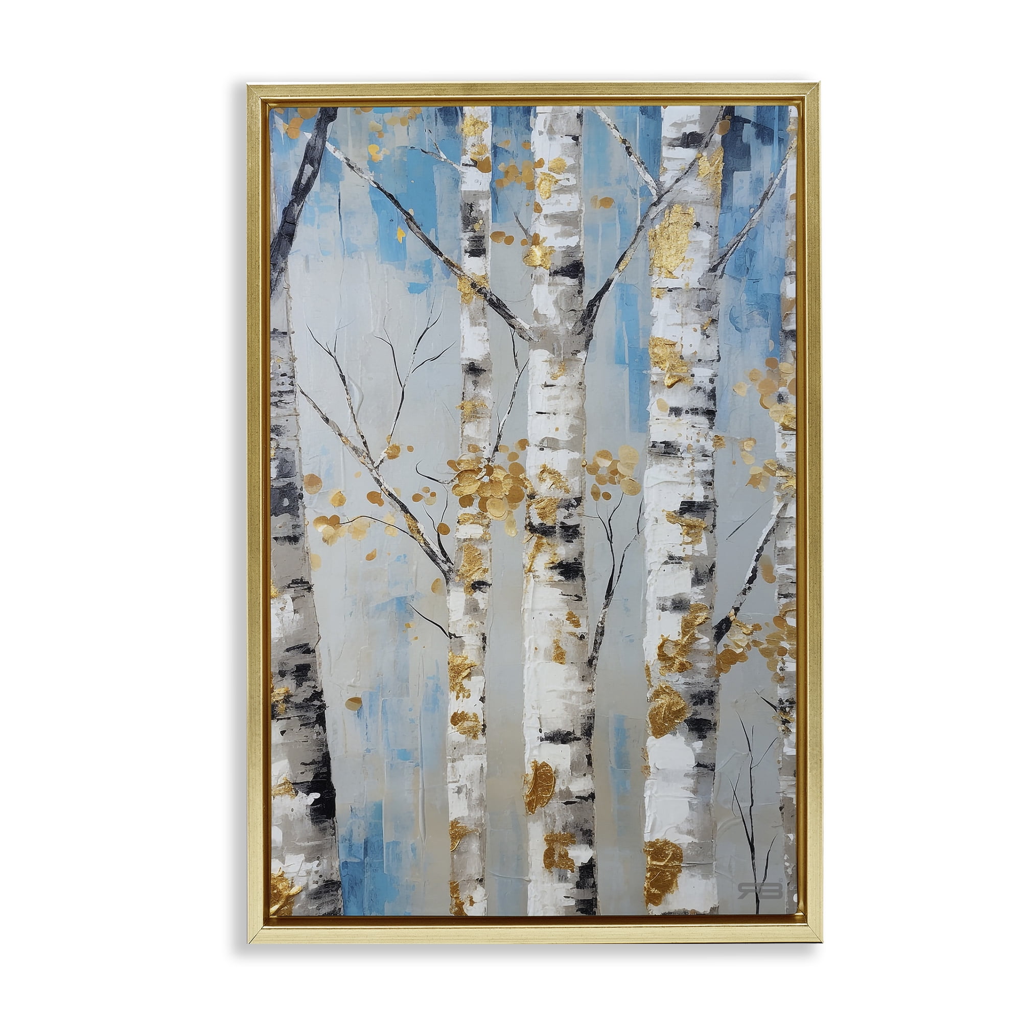 Stupell Industries Birch Trees Foliage Landscape Painting Gold Floater Framed Art Print Wall Art, 21 x 31