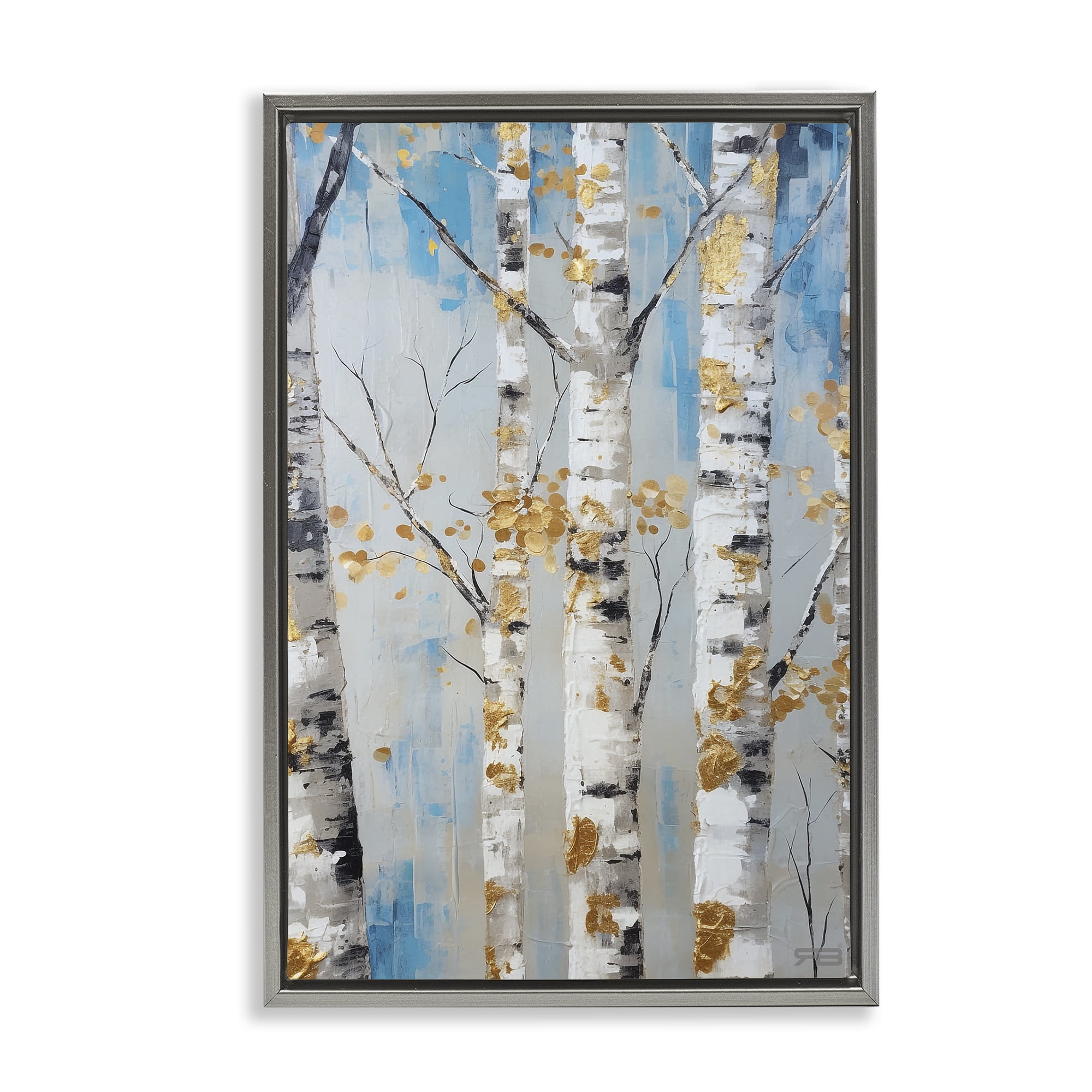Stupell Industries Birch Trees Foliage Landscape Painting Gray Floater Framed Art Print Wall Art, 17 x 25